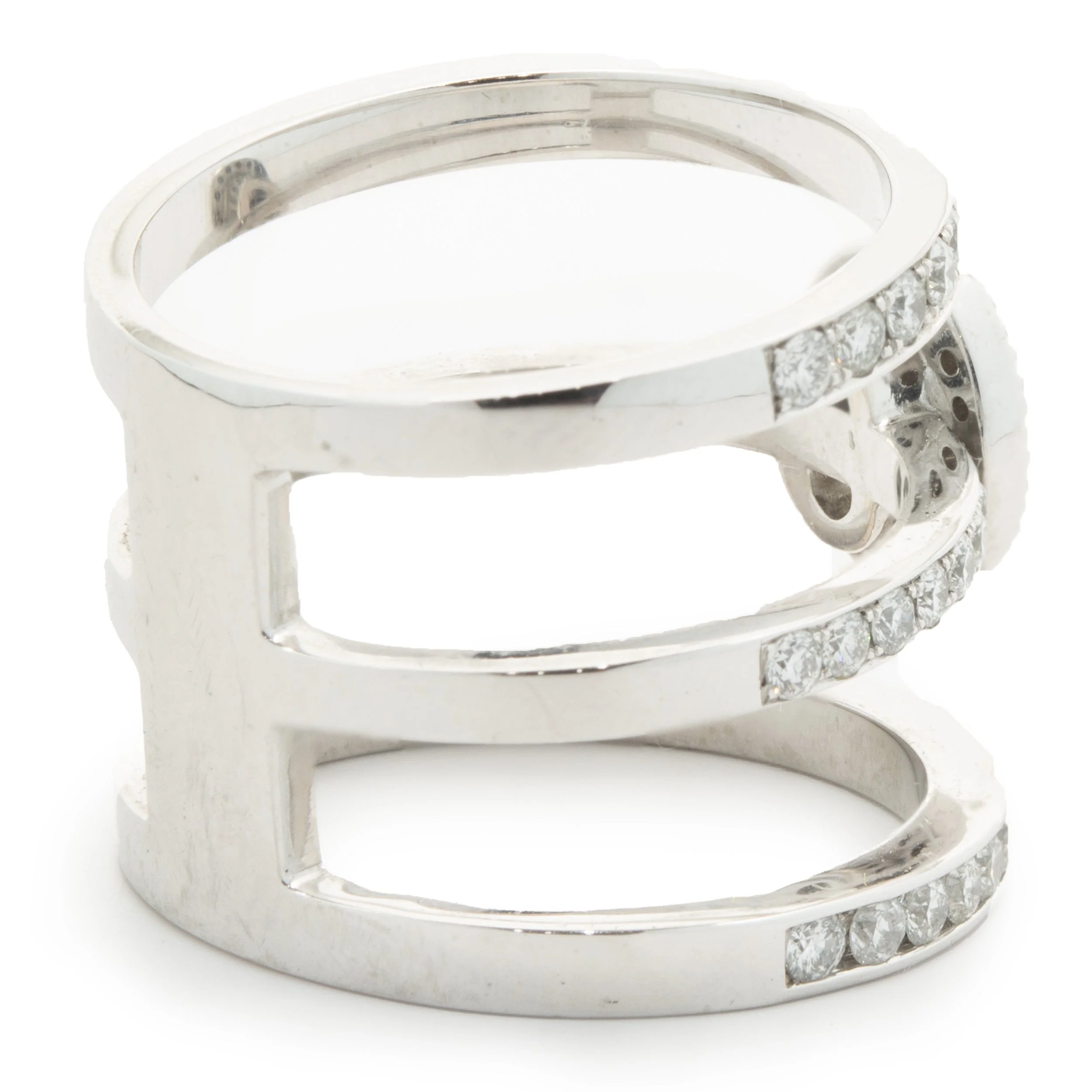 14 Karat White Gold Diamond Three Row Ring with Oval Centerpiece - Image 3