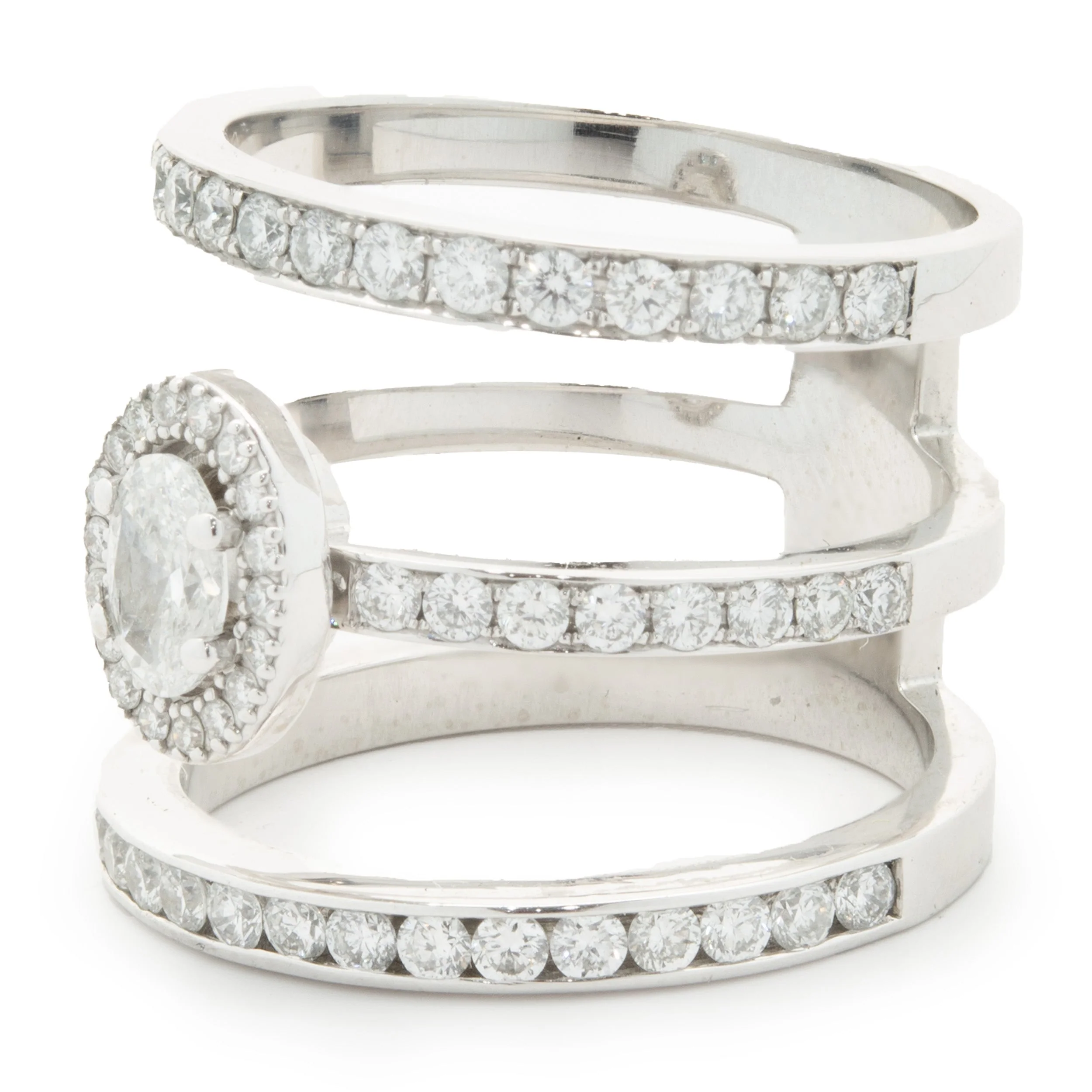 14 Karat White Gold Diamond Three Row Ring with Oval Centerpiece - Image 4