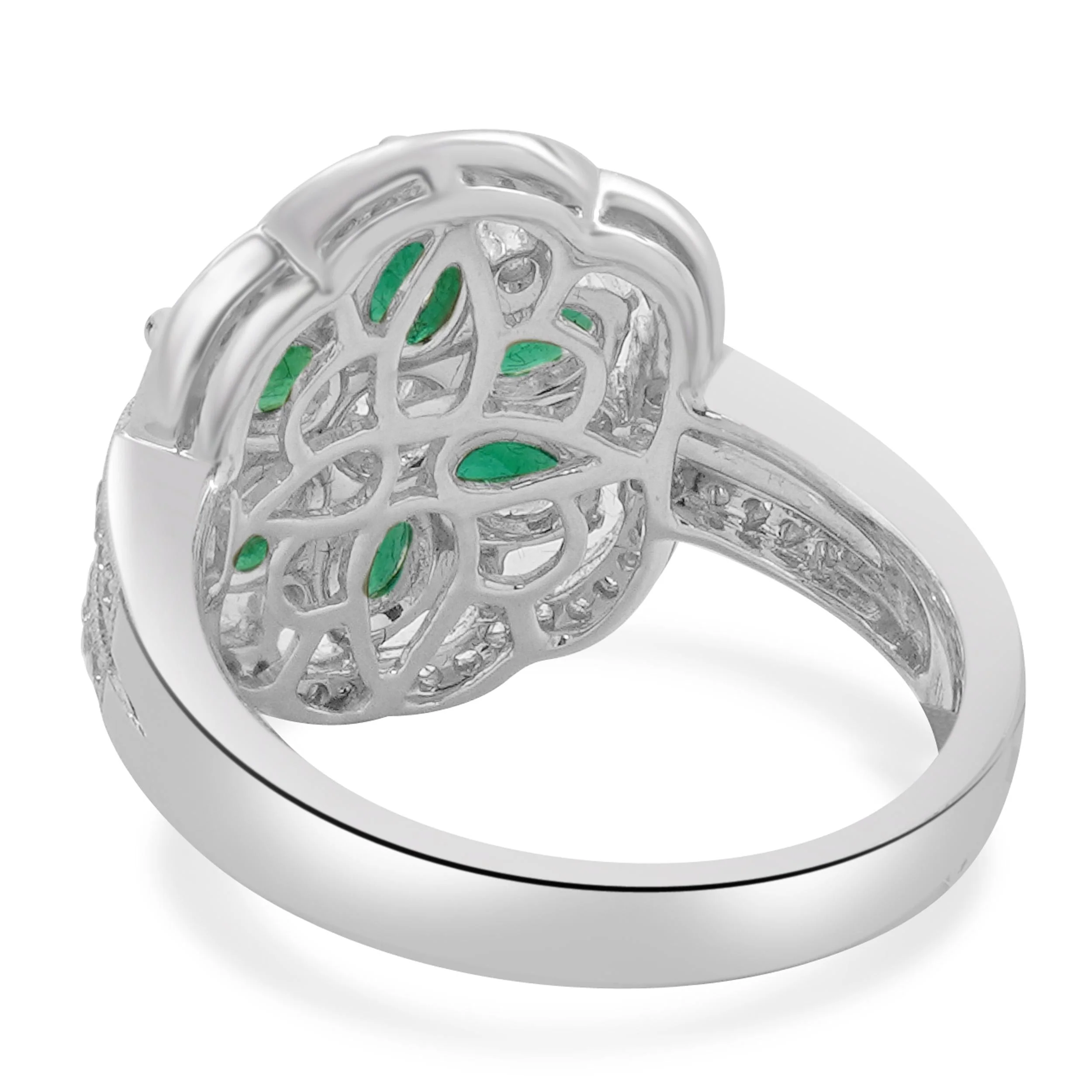 14 Karat White Gold Emerald and Diamond Flower Ring - Image 4