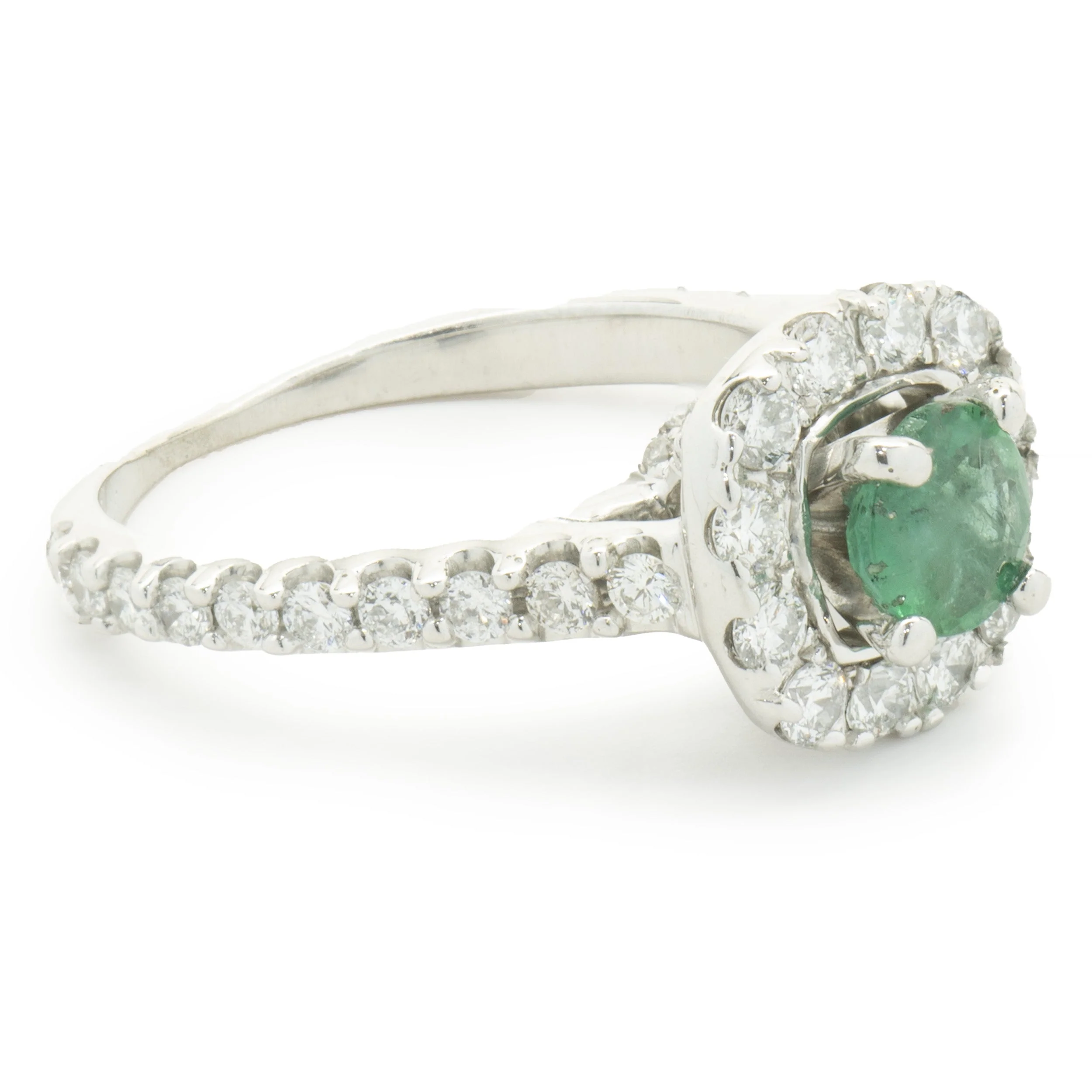 14 Karat White Gold Emerald and Diamond Ring - Image 2