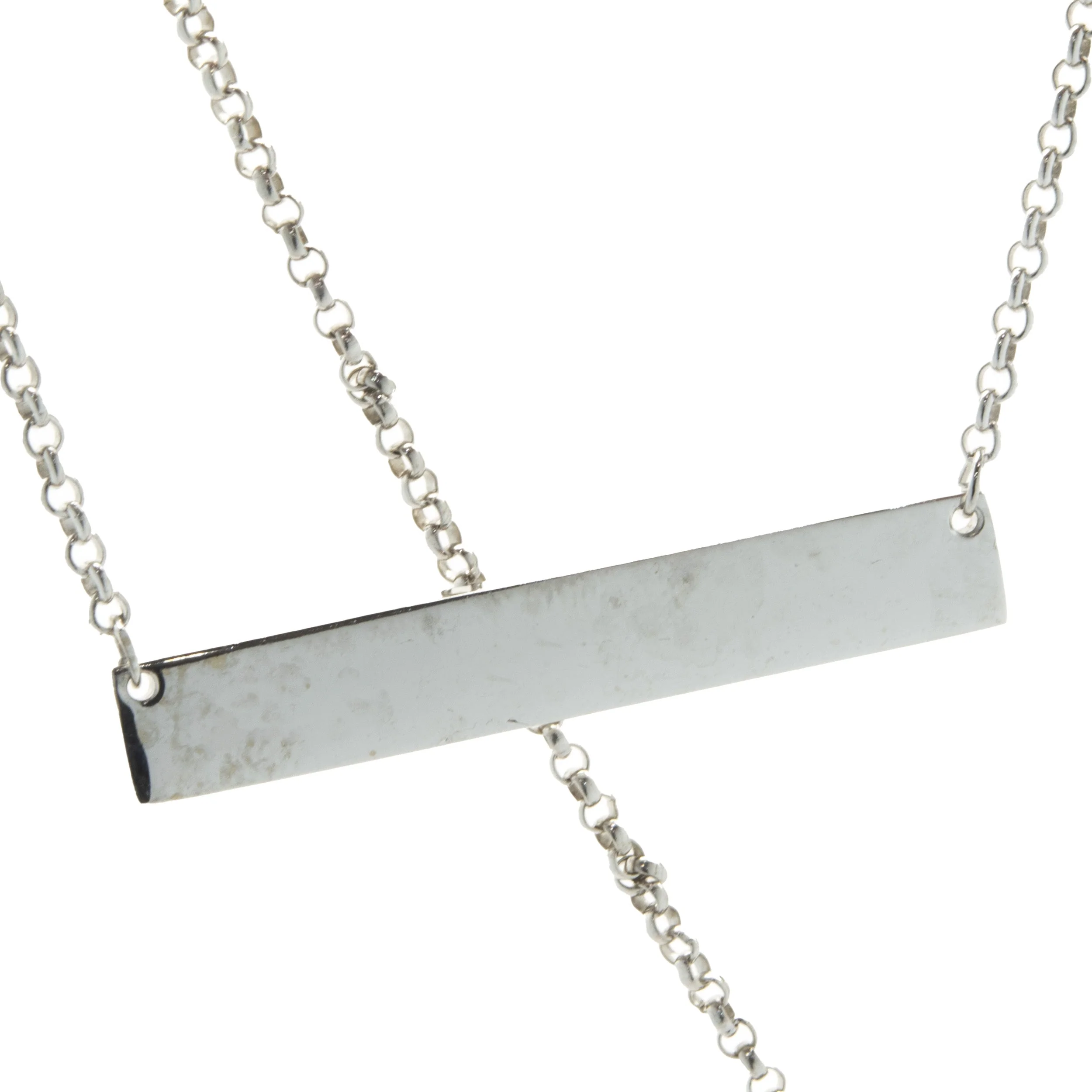 14 Karat White Gold Engraveable Bar Necklace with Pendant - Image 2