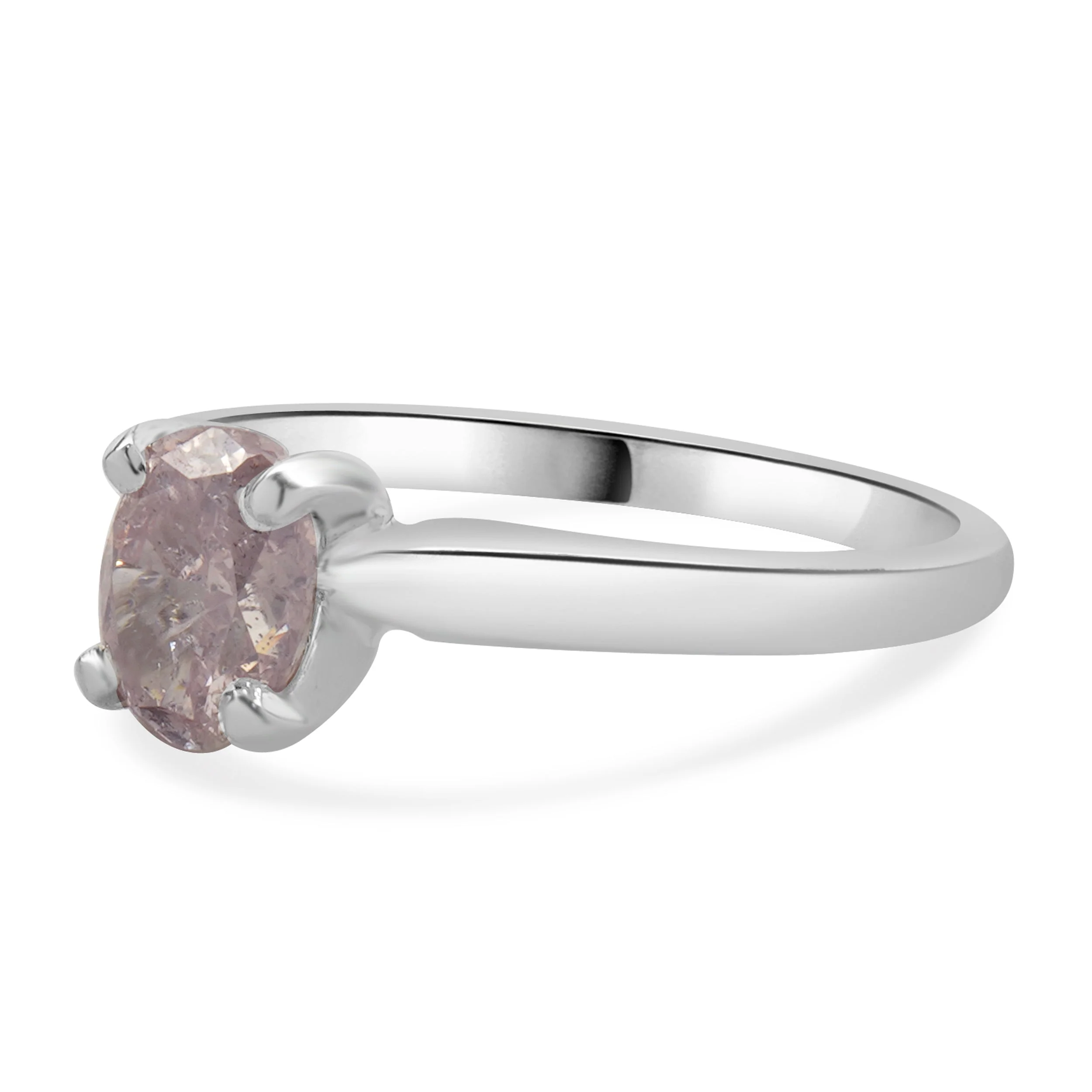14 Karat White Gold Fancy Purplish Pink Oval Cut Diamond Engagement Ring - Image 2
