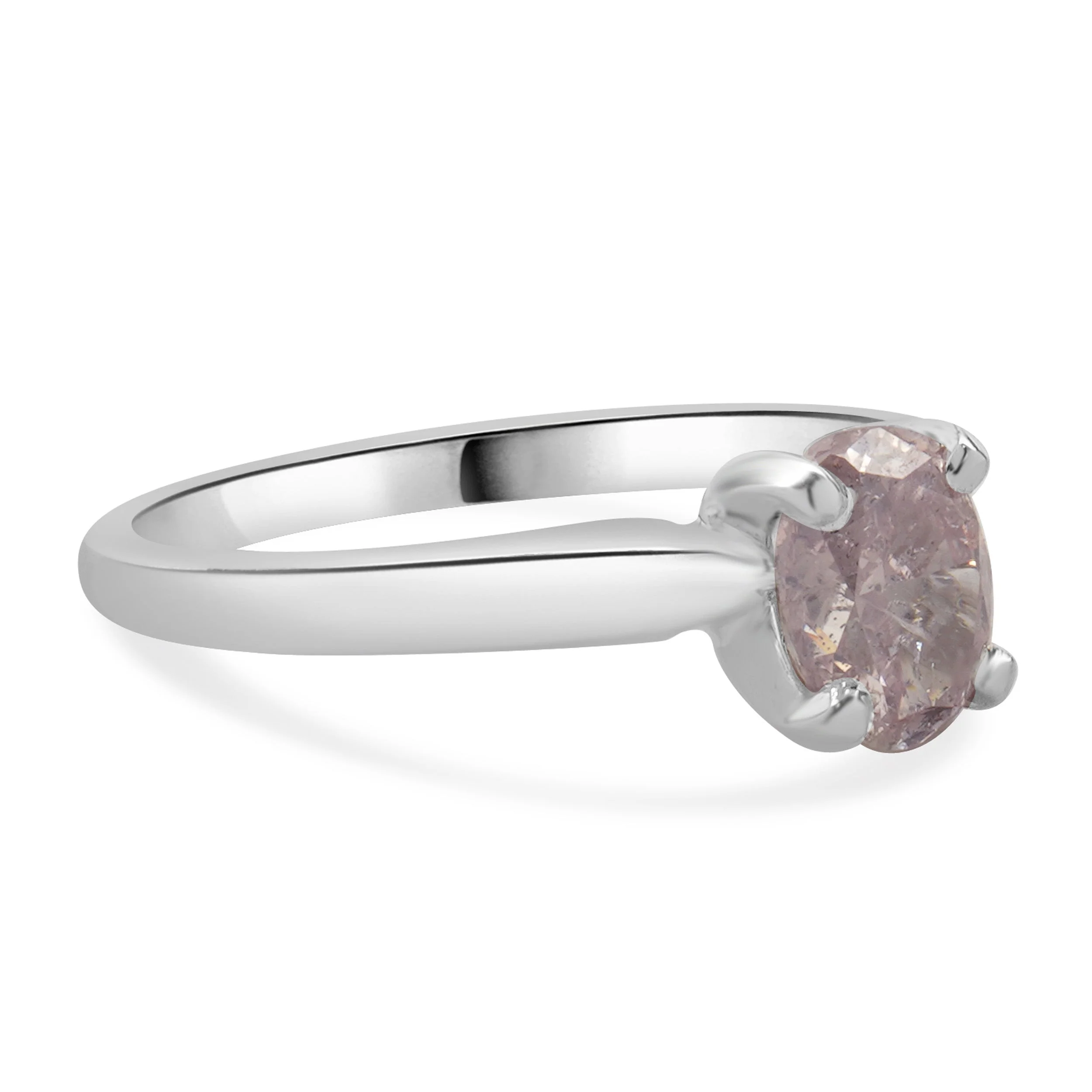 14 Karat White Gold Fancy Purplish Pink Oval Cut Diamond Engagement Ring - Image 4