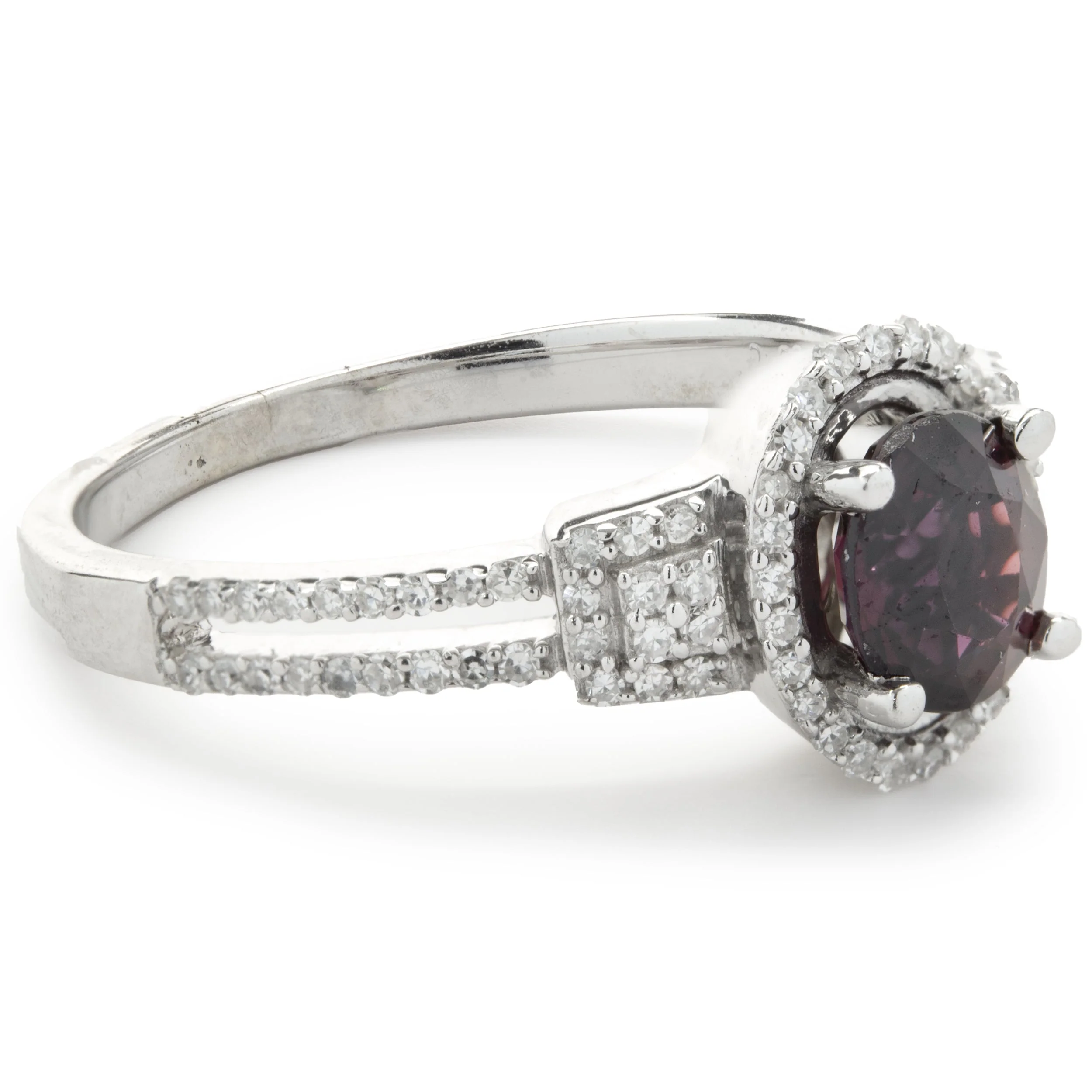 14 Karat White Gold Garnet and Diamond Ring - Image 2
