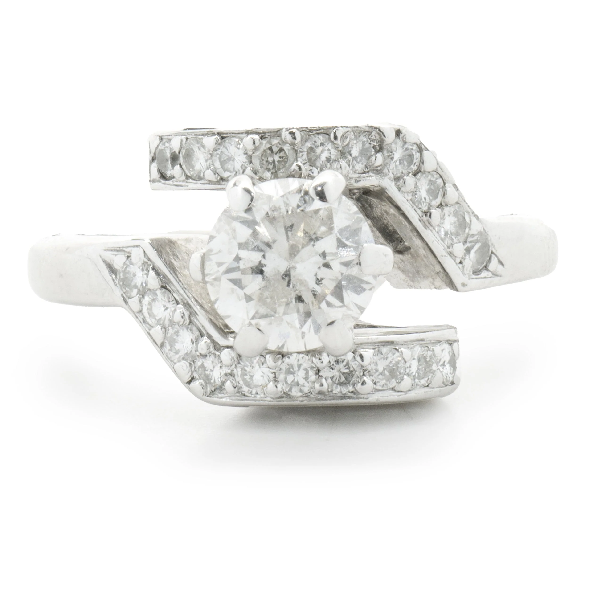 14 Karat White Gold Geometric Bypass Diamond Engagement Ring