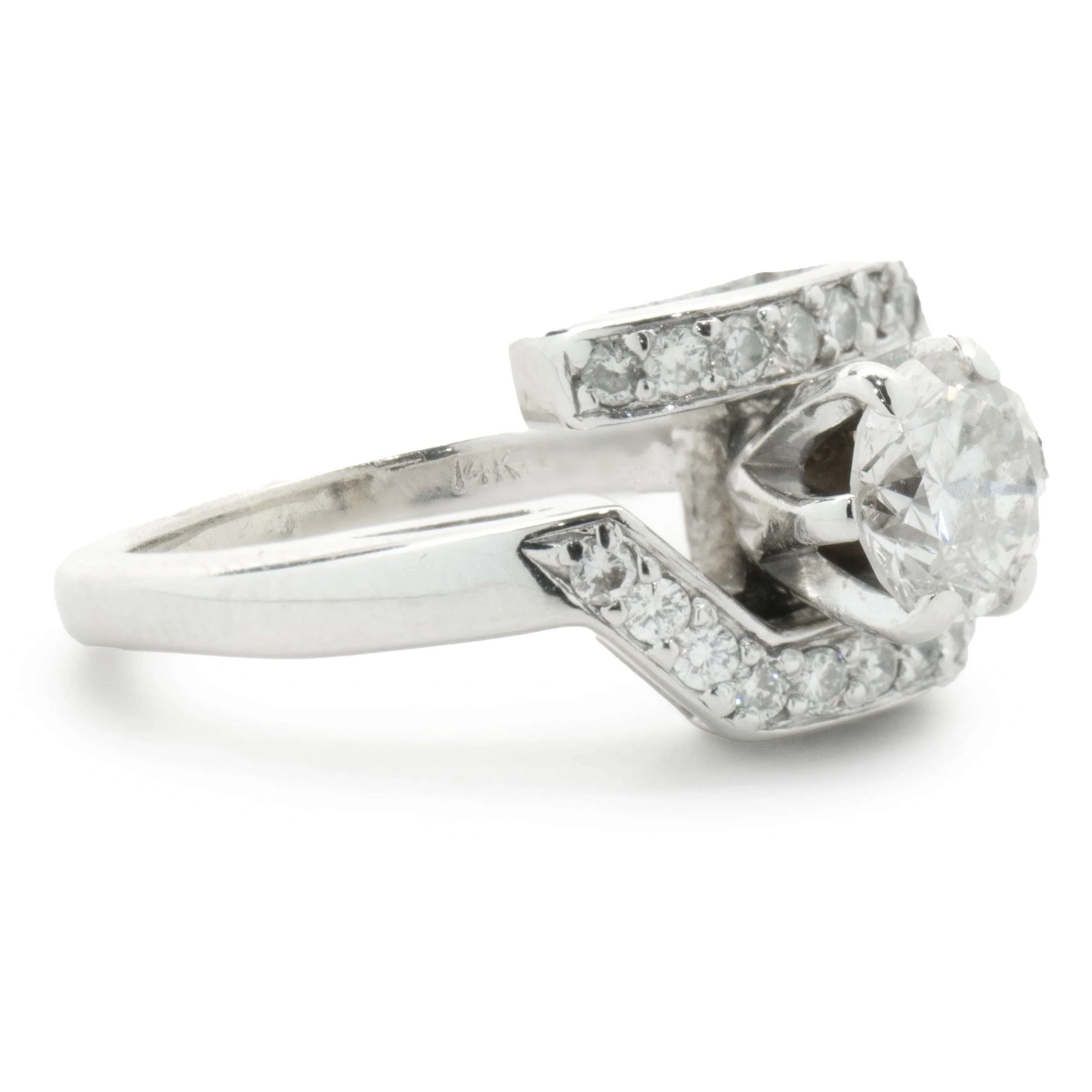 14 Karat White Gold Geometric Bypass Diamond Engagement Ring - Image 3