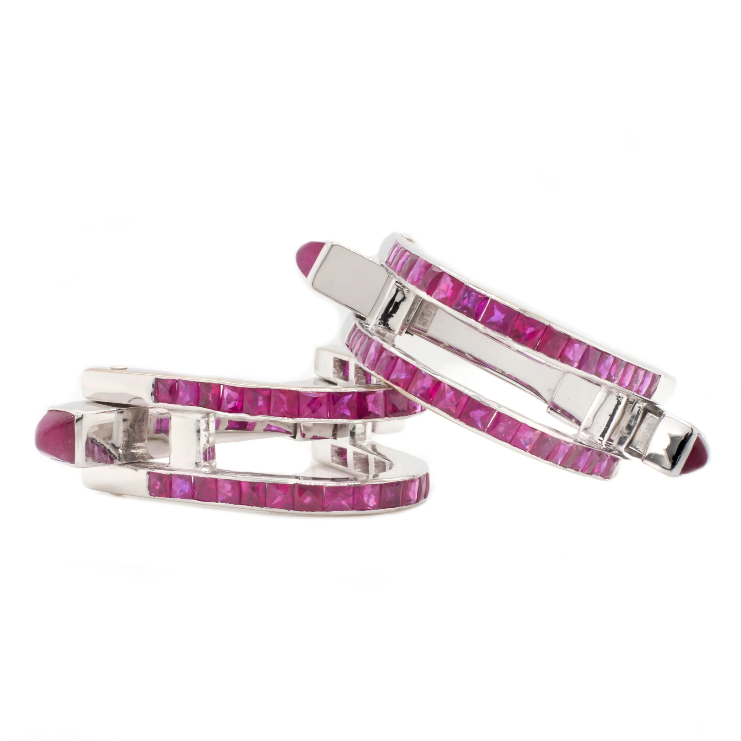 14 Karat White Gold Geometric Ruby Cufflinks