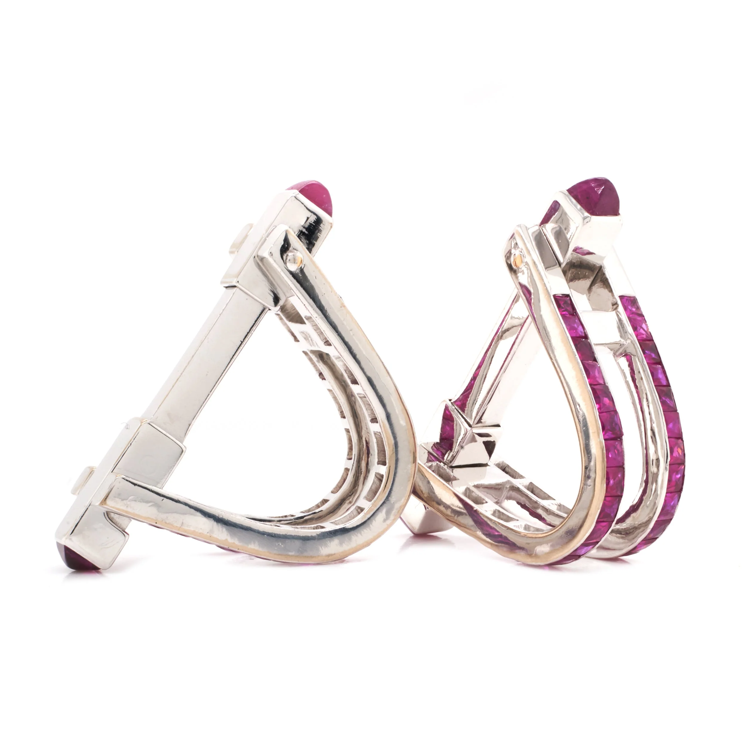 14 Karat White Gold Geometric Ruby Cufflinks - Image 4