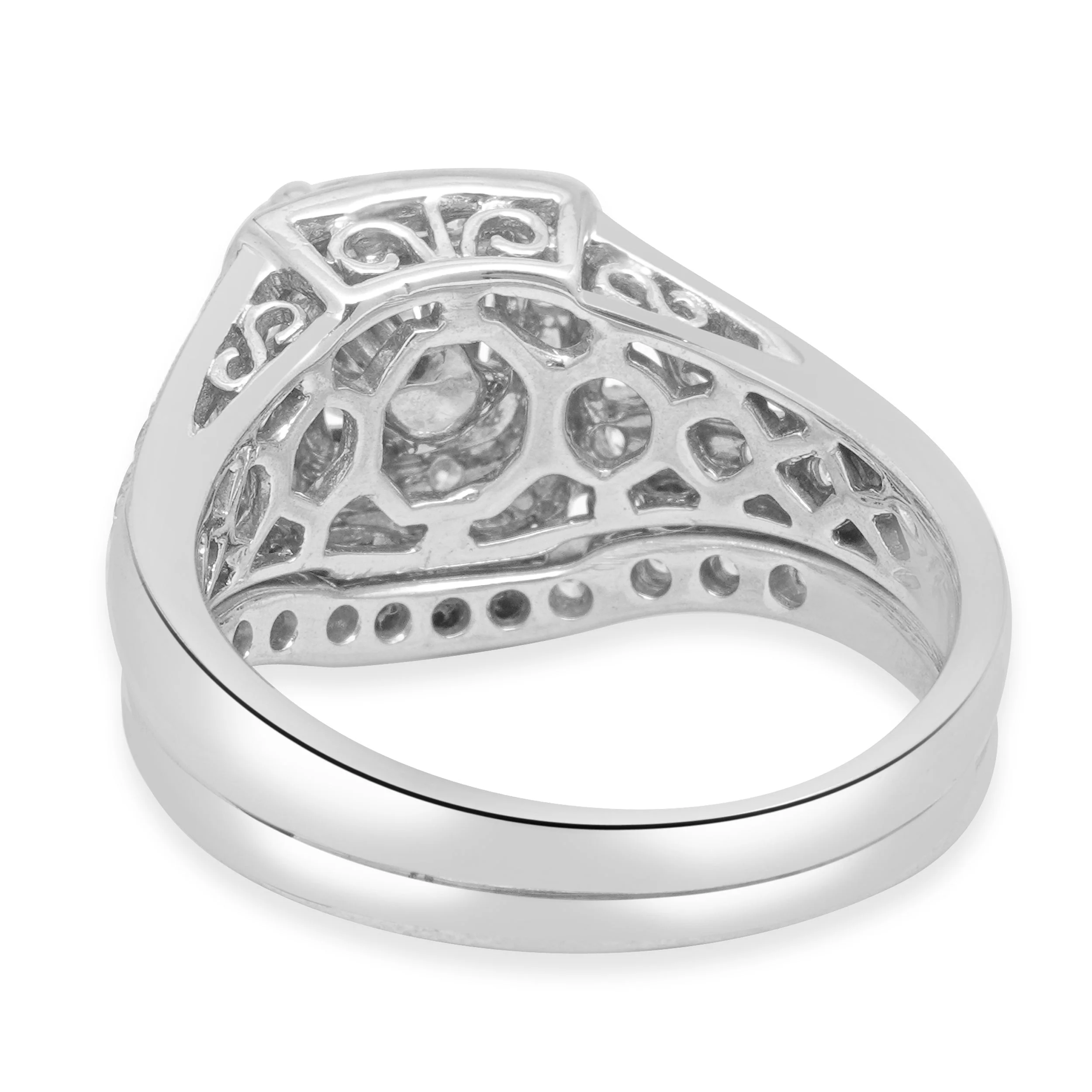14 Karat White Gold IGI Certified Round Brilliant Cut Diamond Halo Wedding Set - Image 3