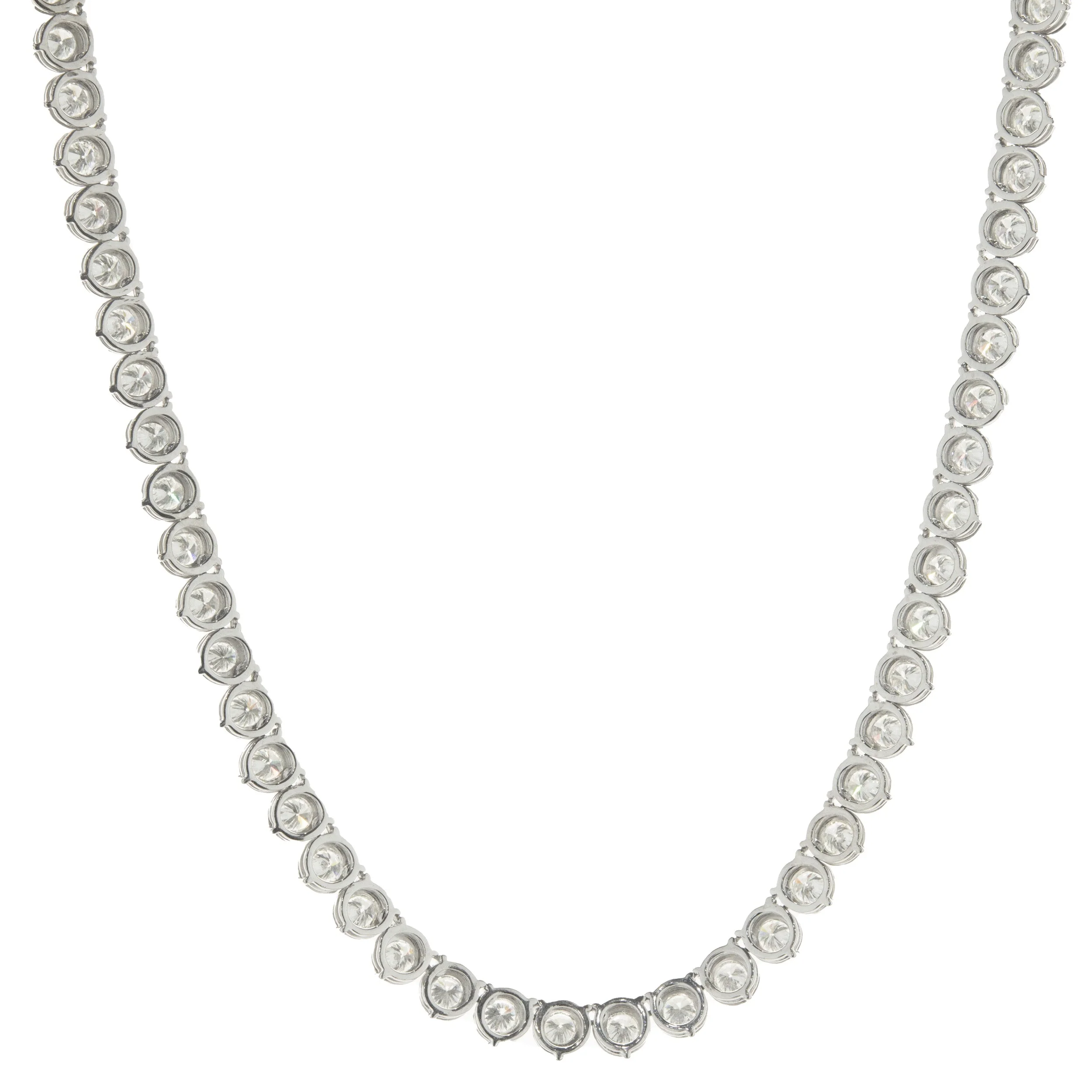 14 Karat White Gold Illusion Set Diamond Inline Tennis Necklace - Image 3