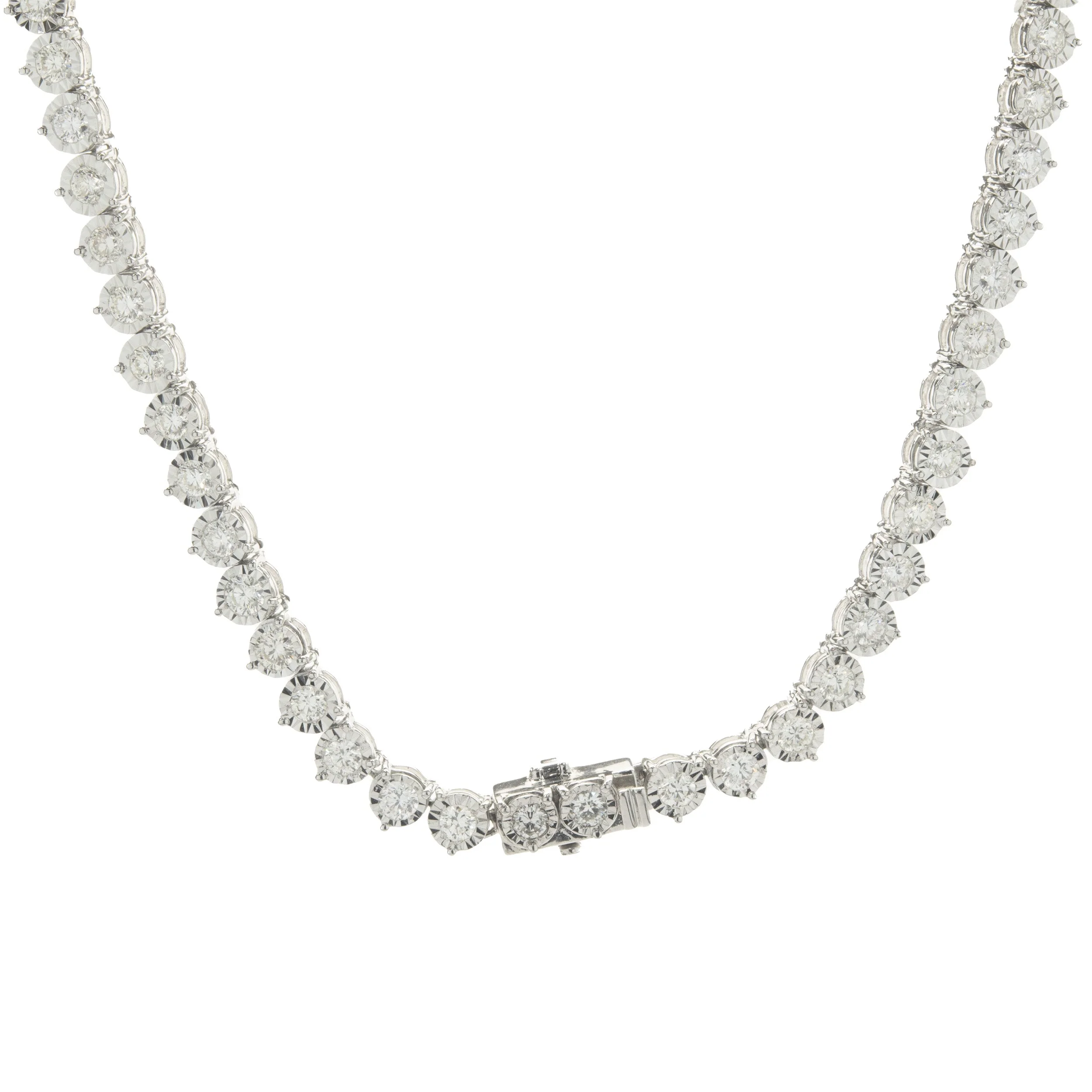 14 Karat White Gold Illusion Set Diamond Inline Tennis Necklace - Image 4
