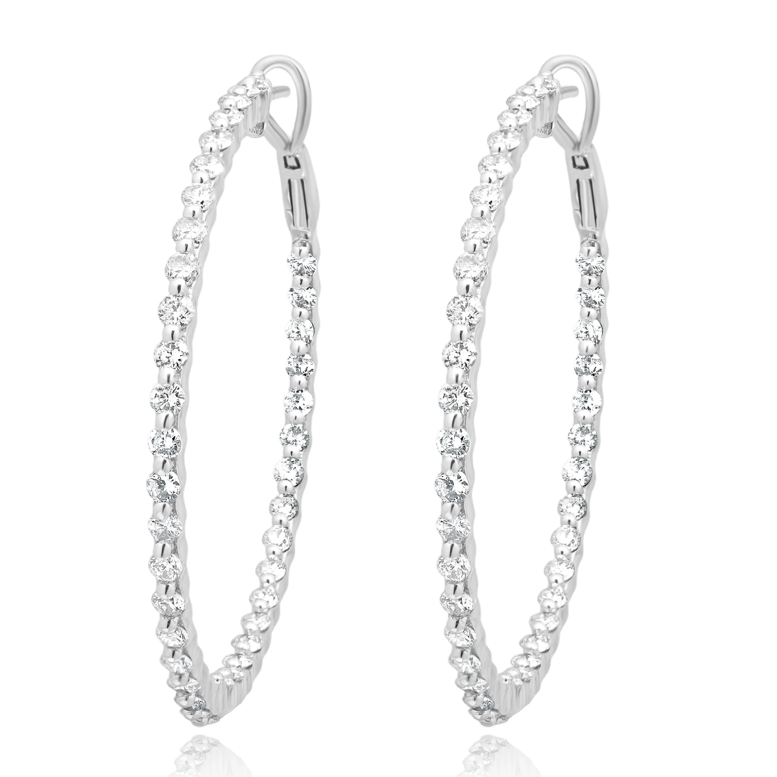 14 Karat White Gold Inside / Outside Diamond Hoop Earrings