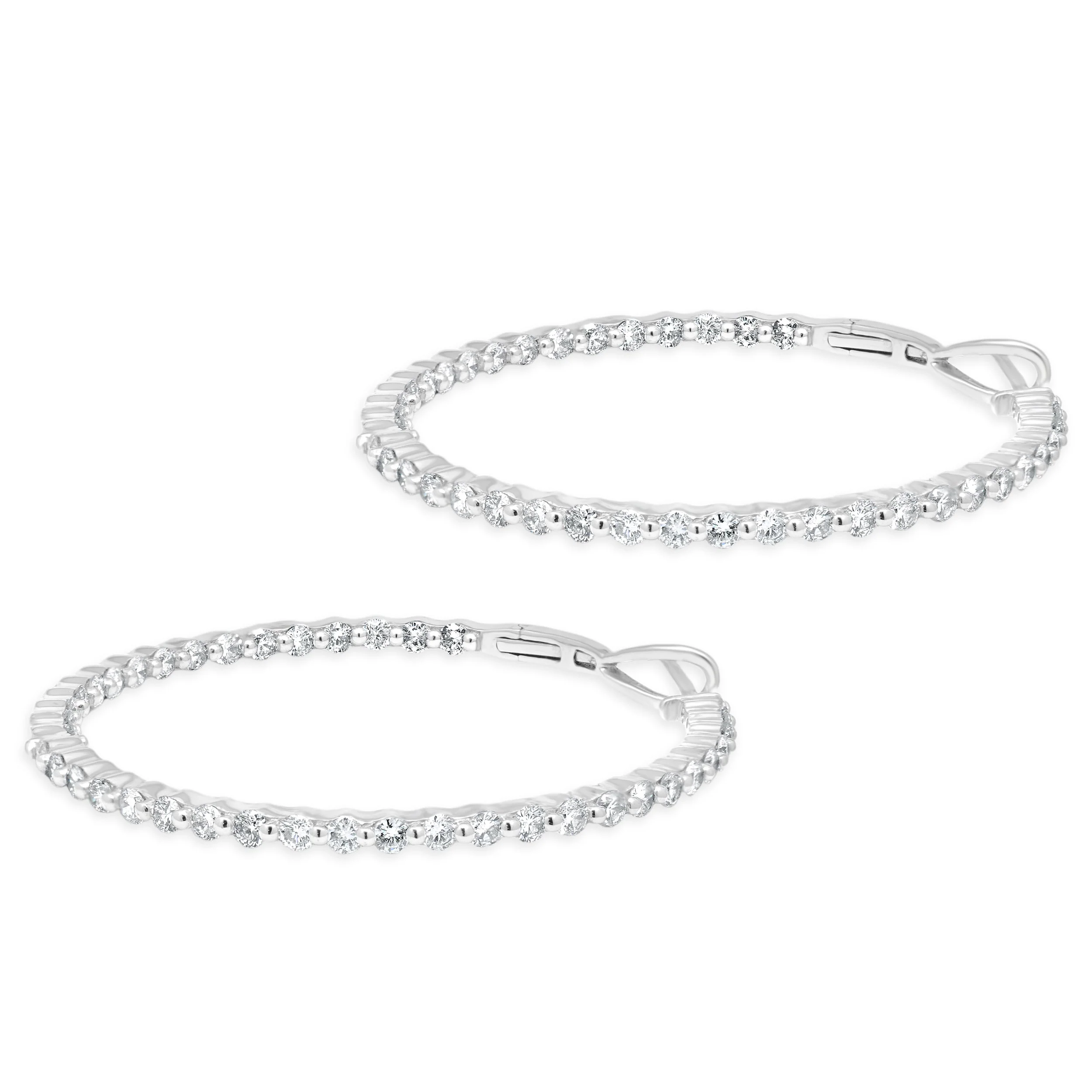 14 Karat White Gold Inside / Outside Diamond Hoop Earrings - Image 2