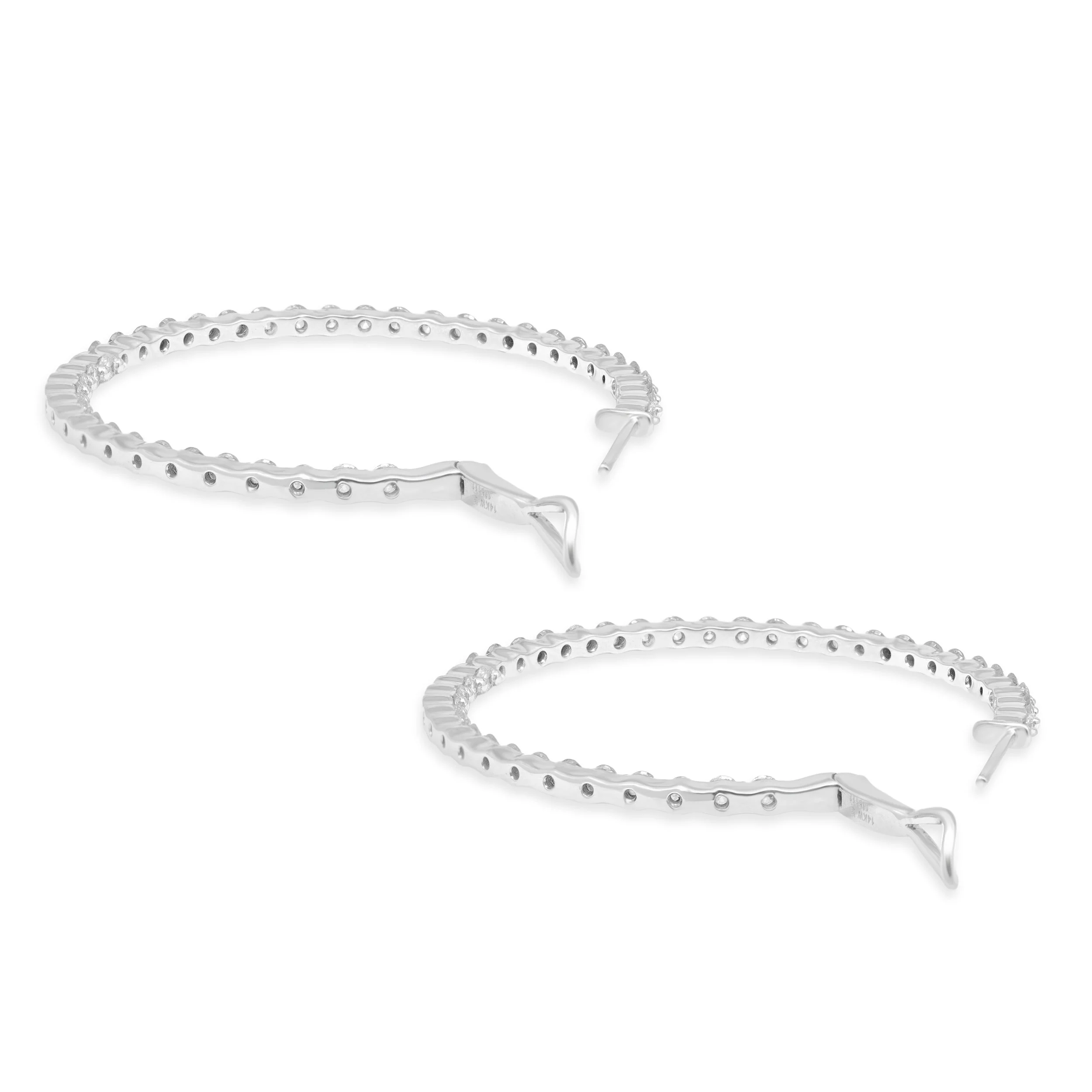 14 Karat White Gold Inside / Outside Diamond Hoop Earrings - Image 3
