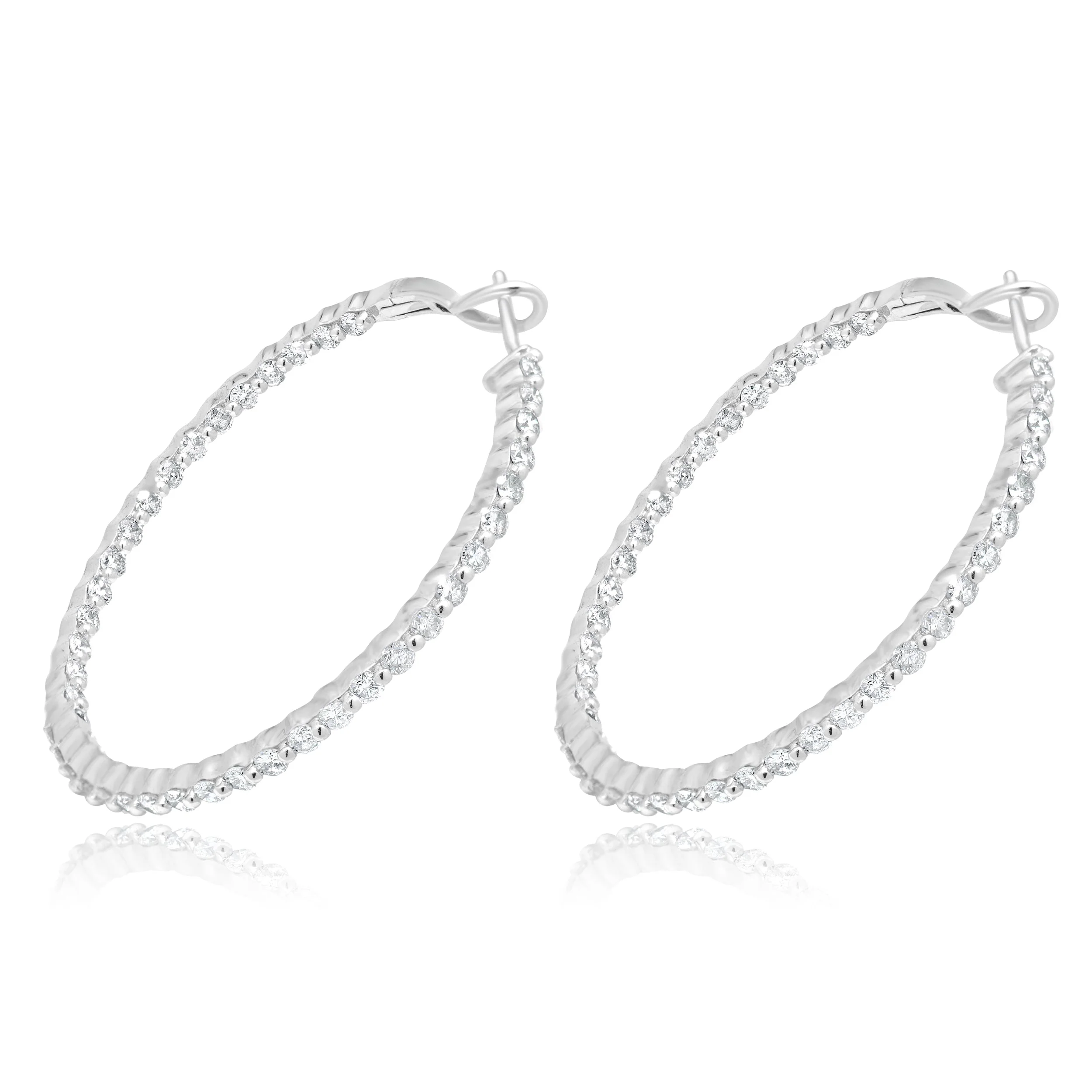 14 Karat White Gold Inside / Outside Diamond Hoop Earrings - Image 4