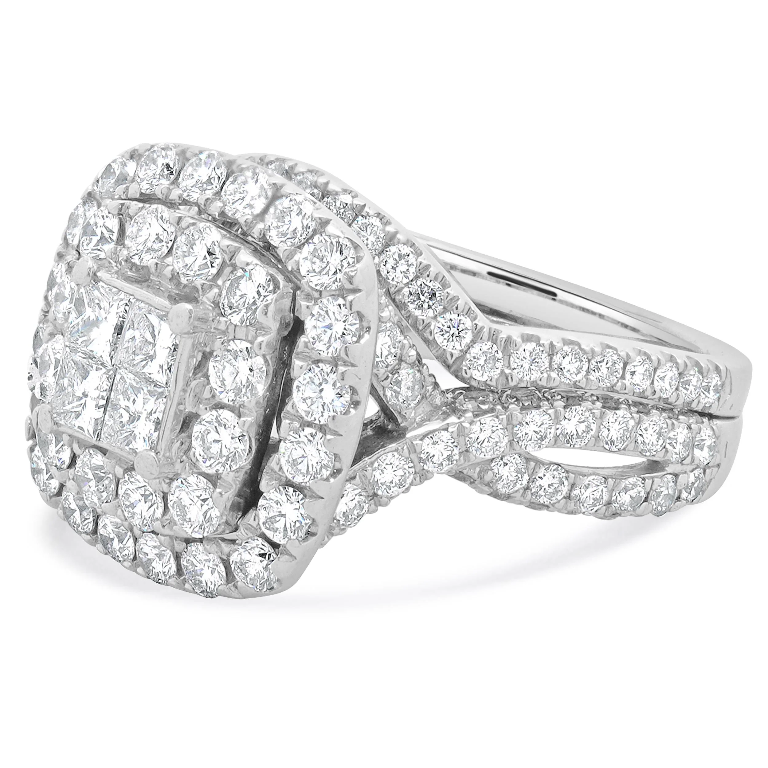 14 Karat White Gold Invisible Set Cluster Diamond Engagement Ring - Image 2