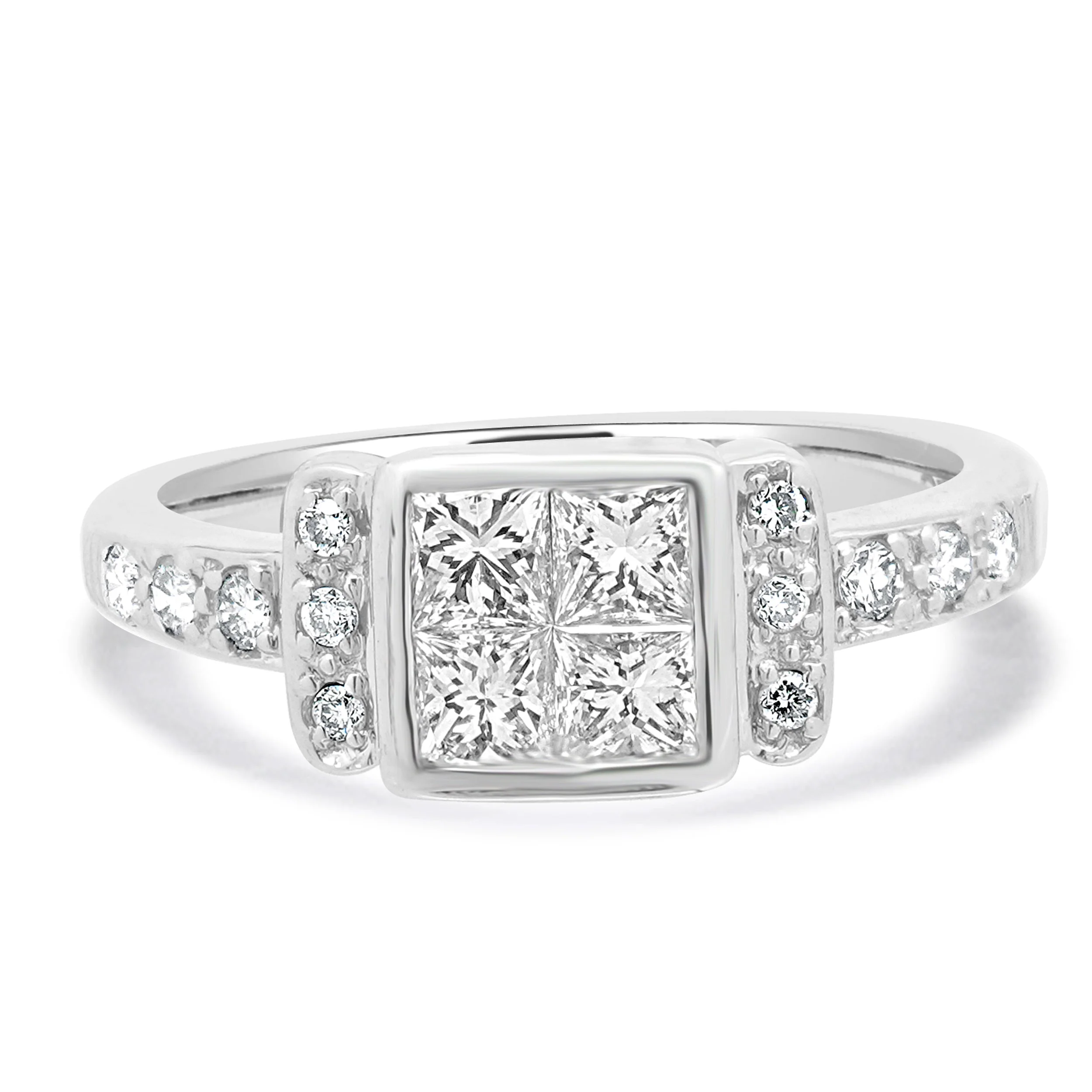 14 Karat White Gold Invisible Set Princess Cut Diamond Ring