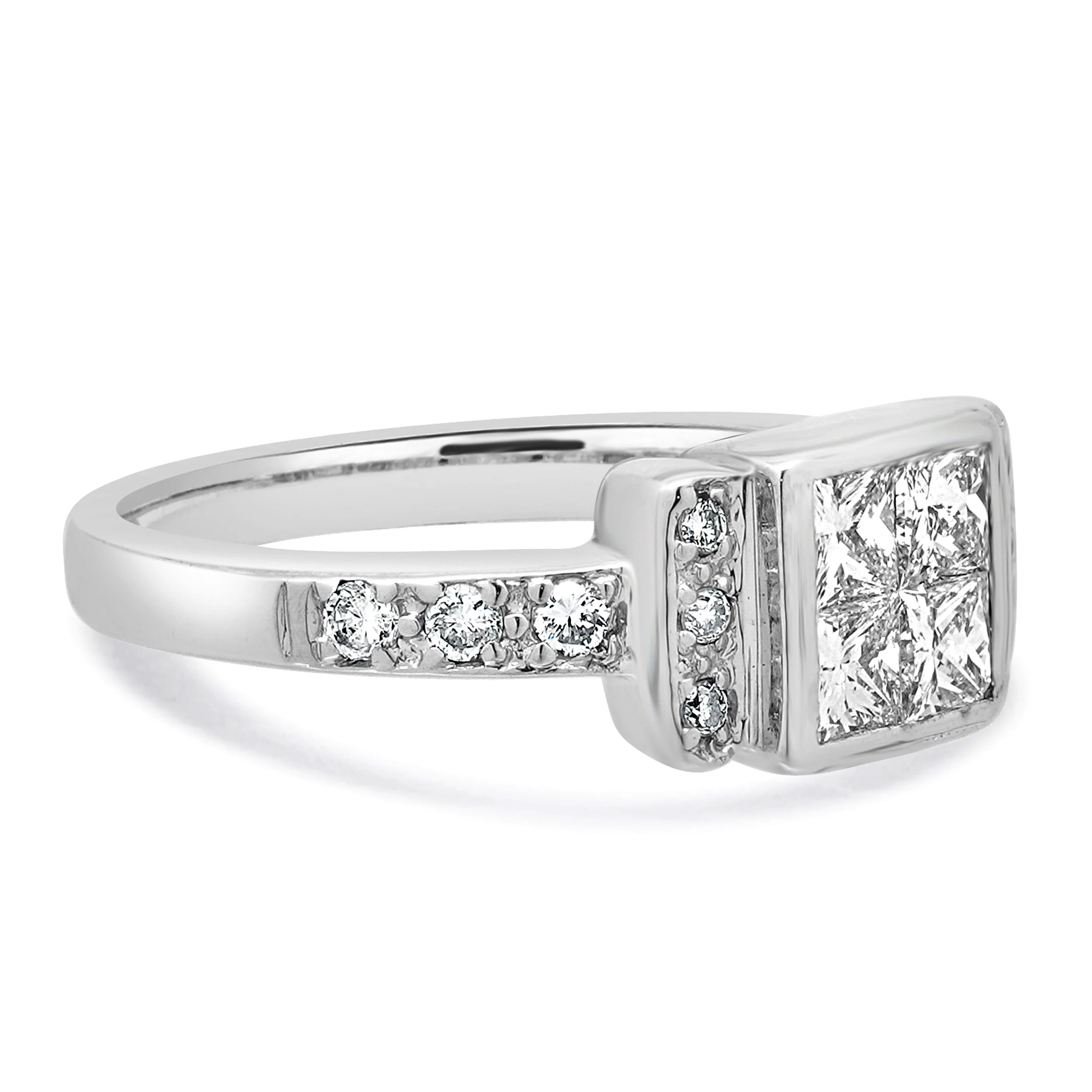 14 Karat White Gold Invisible Set Princess Cut Diamond Ring - Image 3