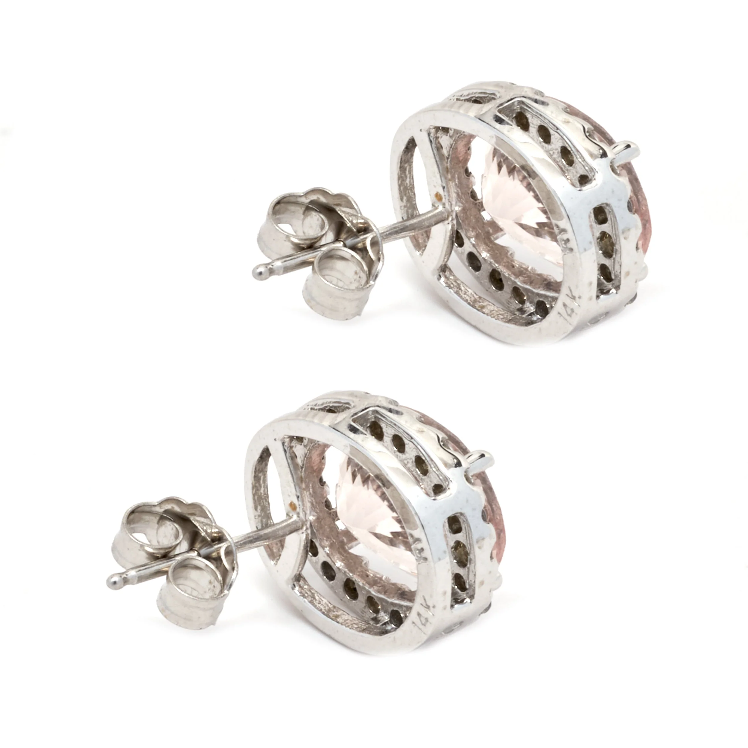 14 Karat White Gold Kunzite and Diamond Earrings - Image 2