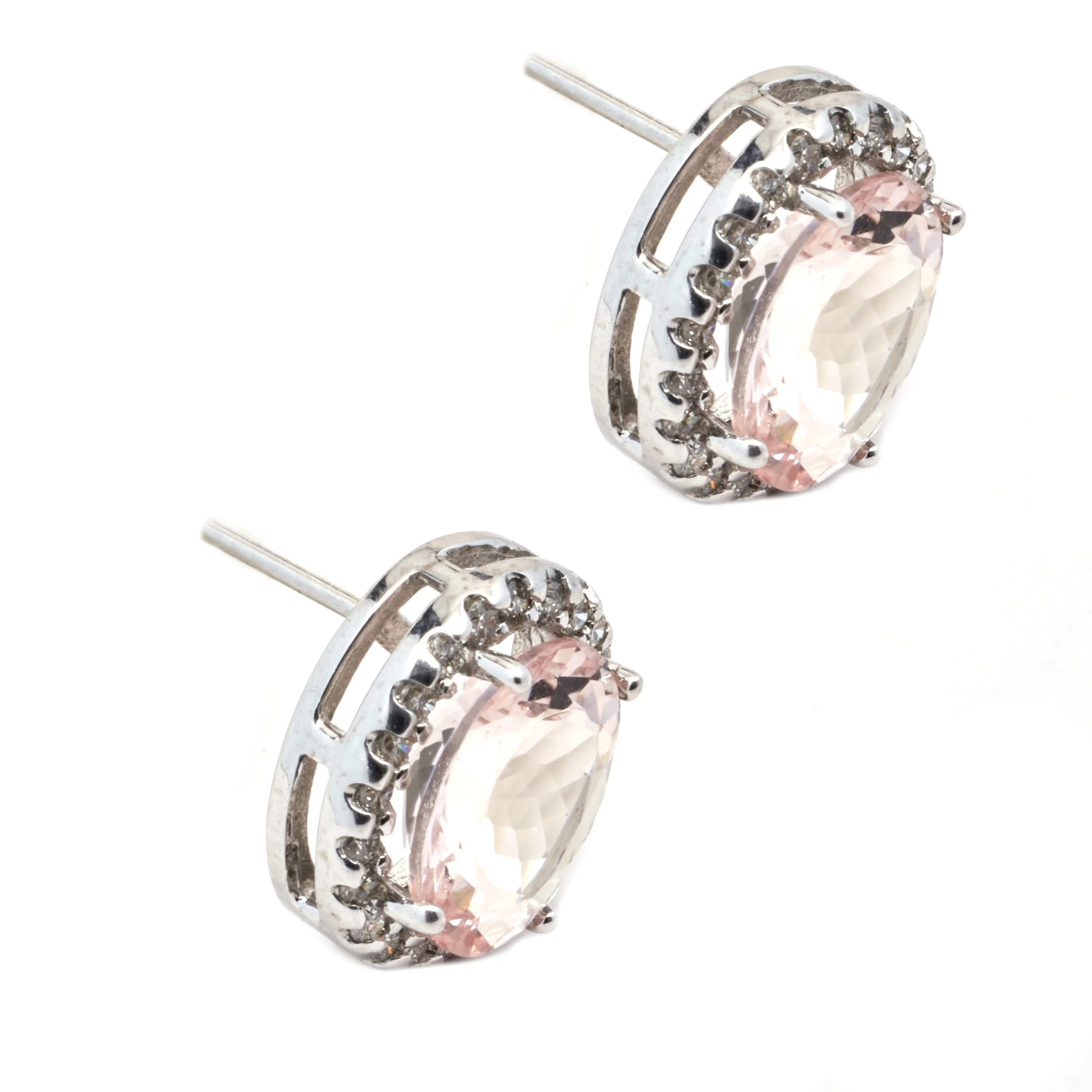 14 Karat White Gold Kunzite and Diamond Earrings - Image 4