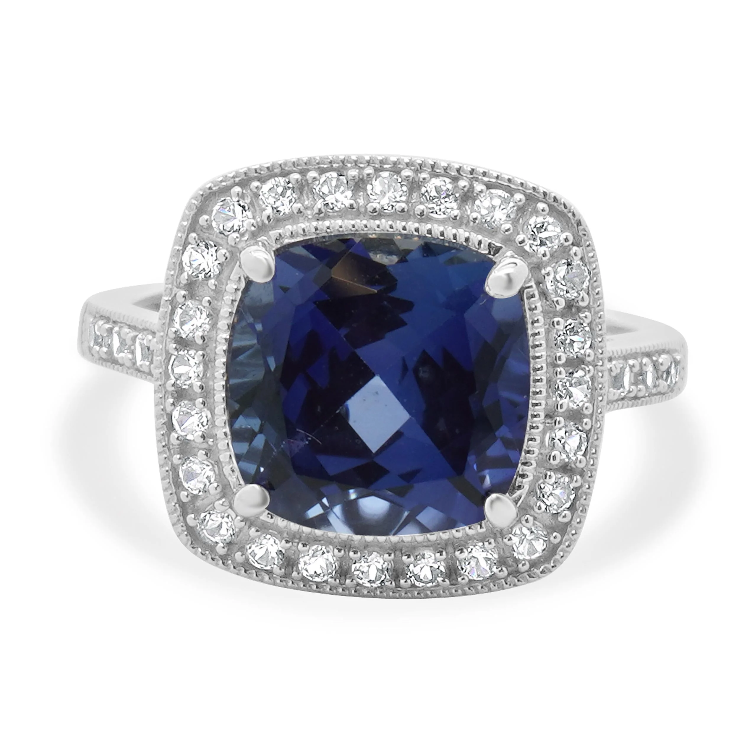 14 Karat White Gold Lab Grown Sapphire and White Topaz Ring