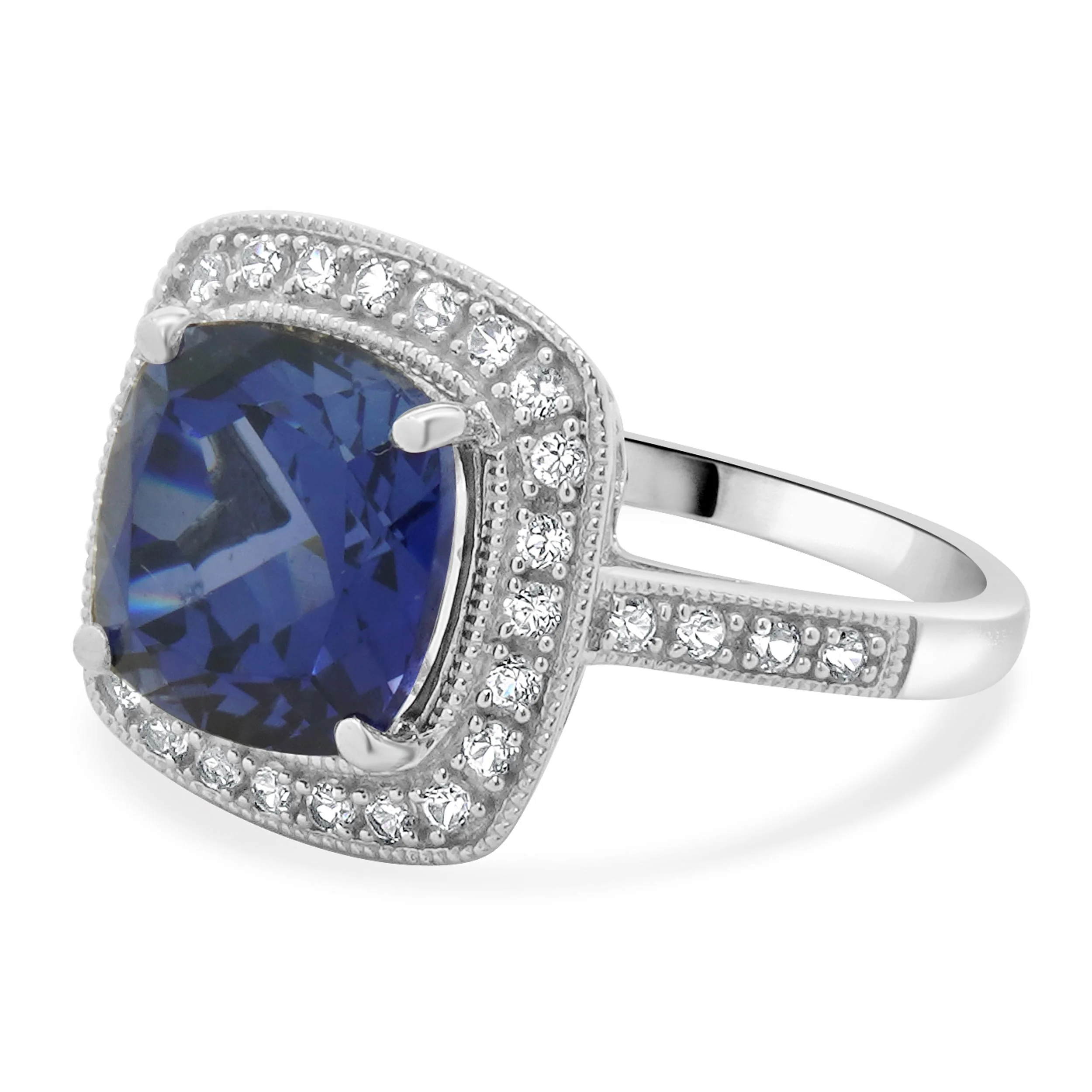 14 Karat White Gold Lab Grown Sapphire and White Topaz Ring - Image 2
