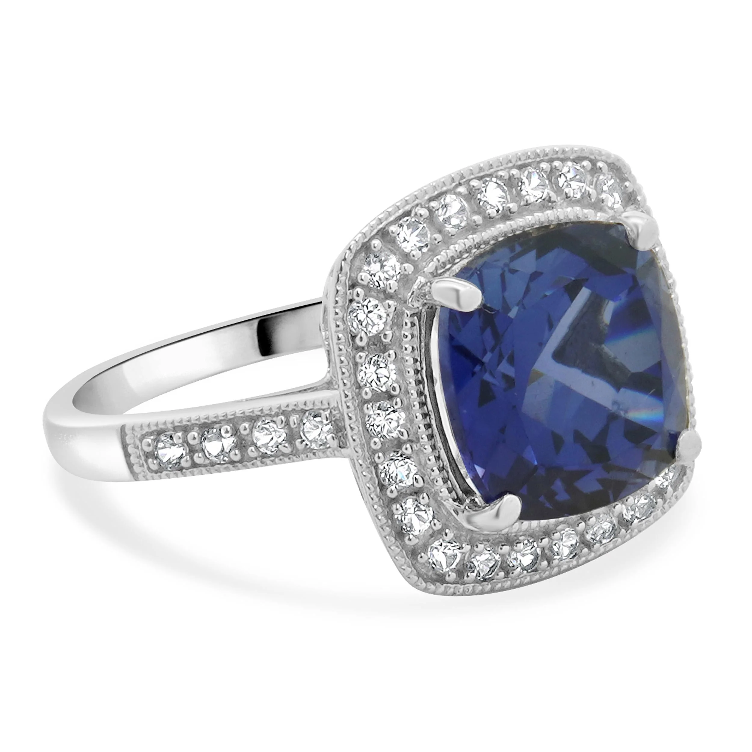 14 Karat White Gold Lab Grown Sapphire and White Topaz Ring - Image 4