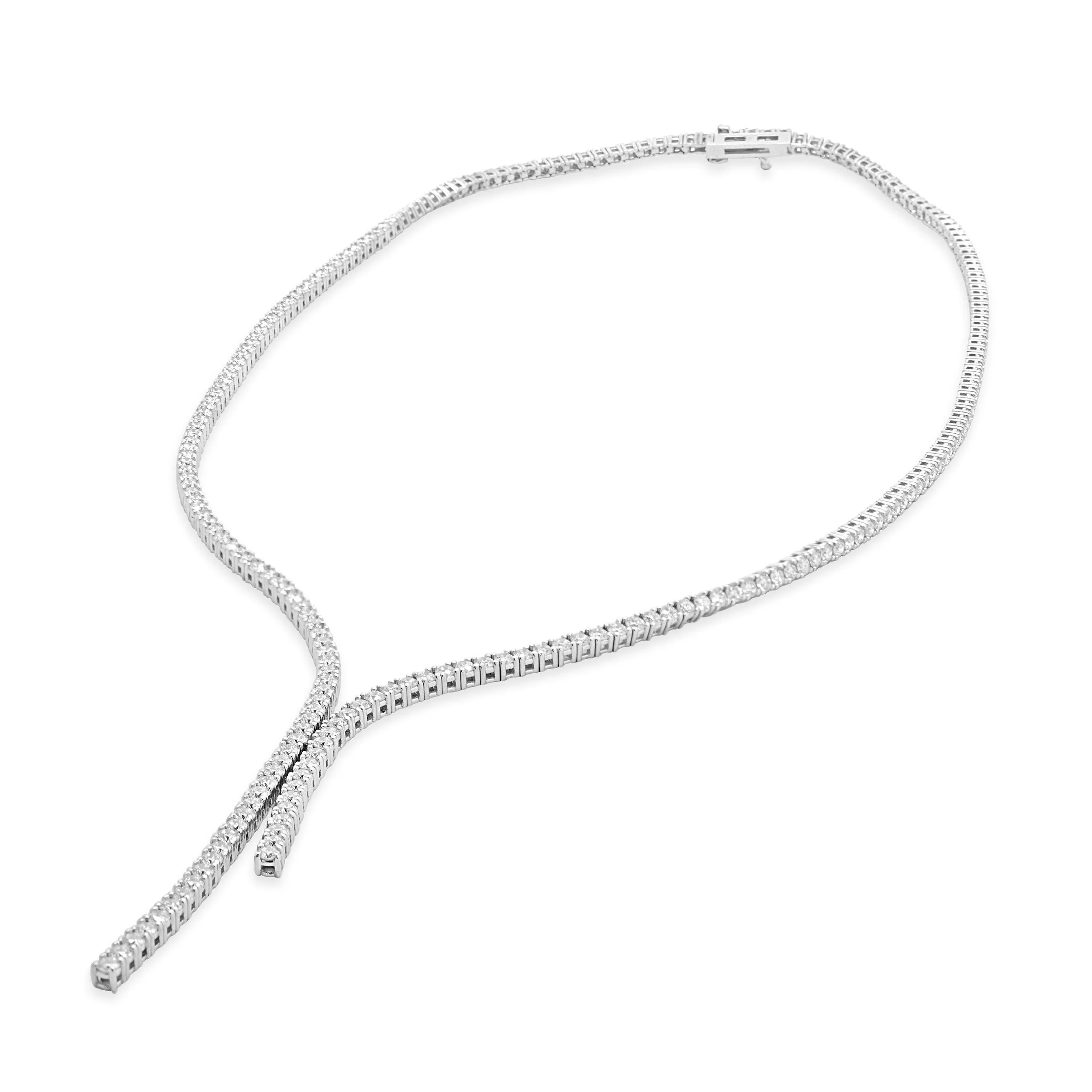 14 Karat White Gold Lariat Style Diamond Necklace - Image 4