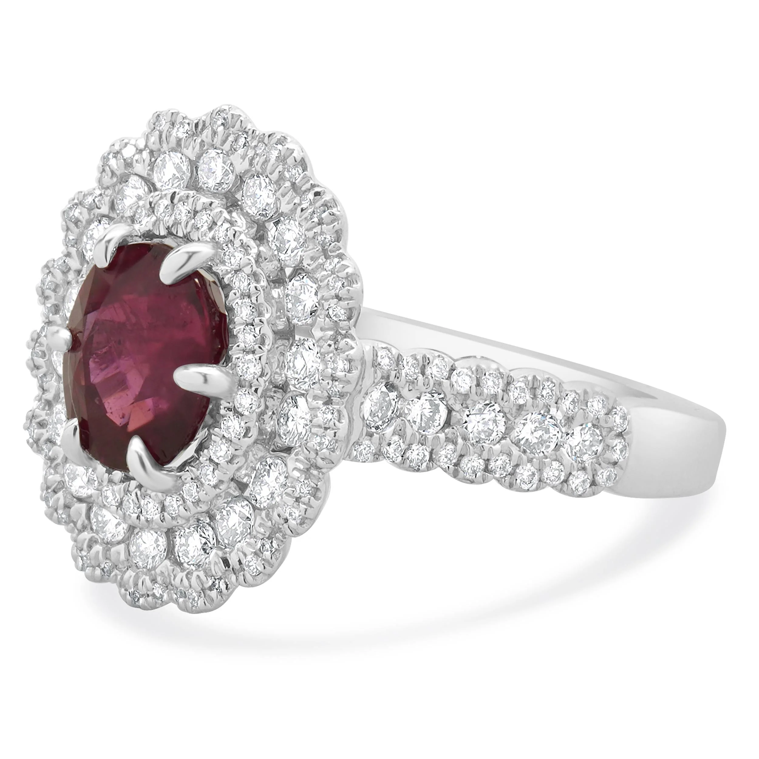14 Karat White Gold Madagascar Ruby and Diamond Ring - Image 2