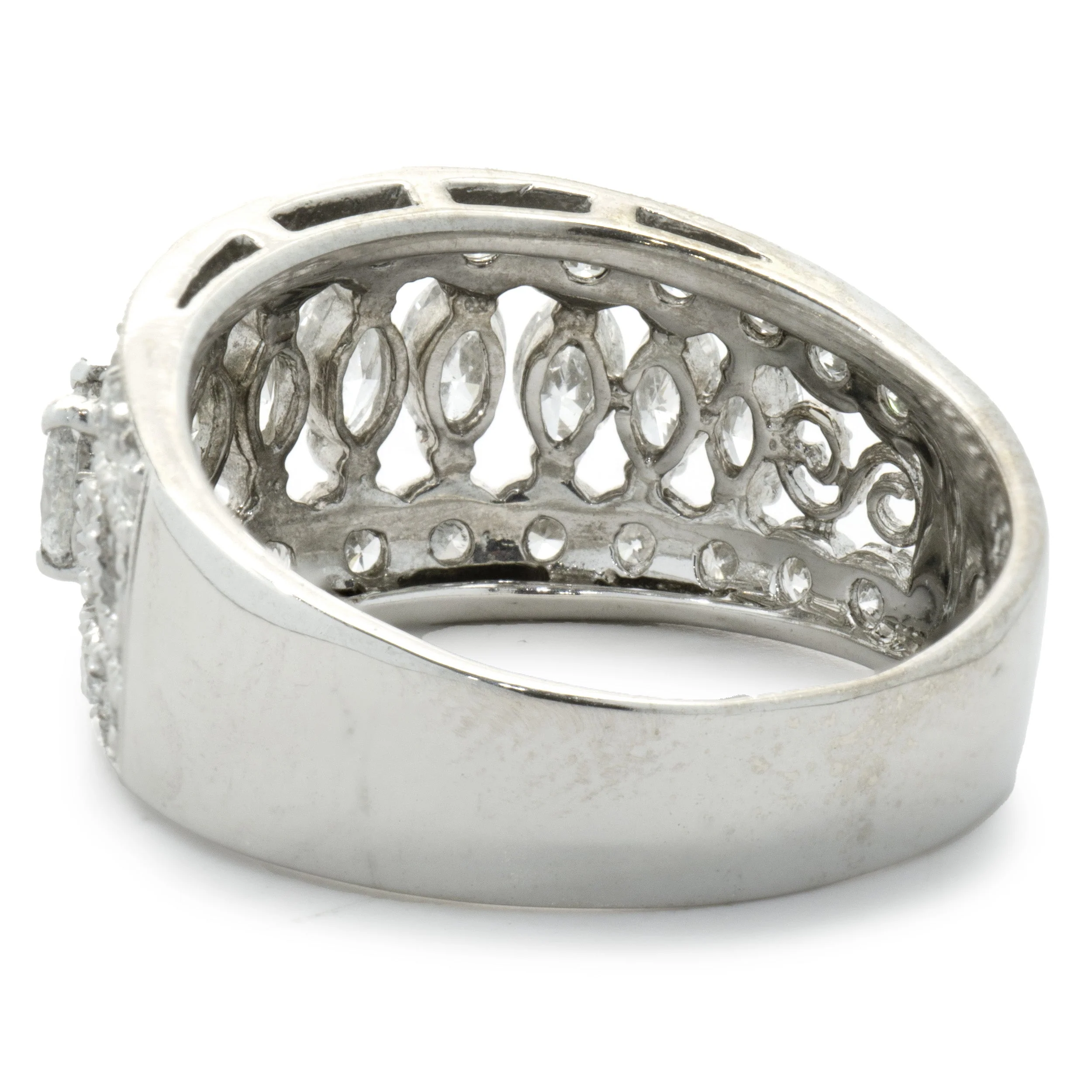 14 Karat White Gold Marquise Cut Three Row Diamond Cigar Band - Image 3