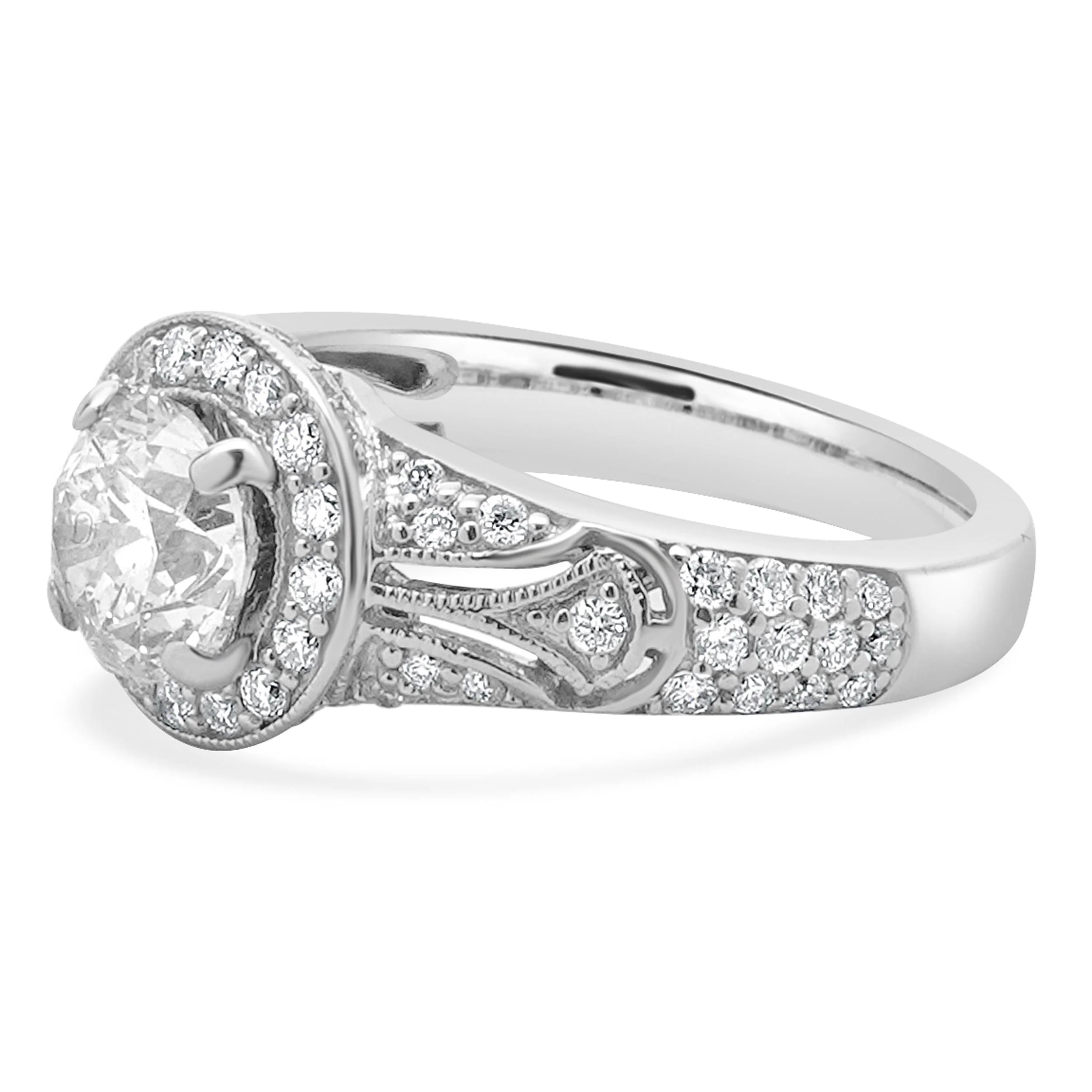 14 Karat White Gold Milgrain Round Diamond Engagement Ring - Image 2