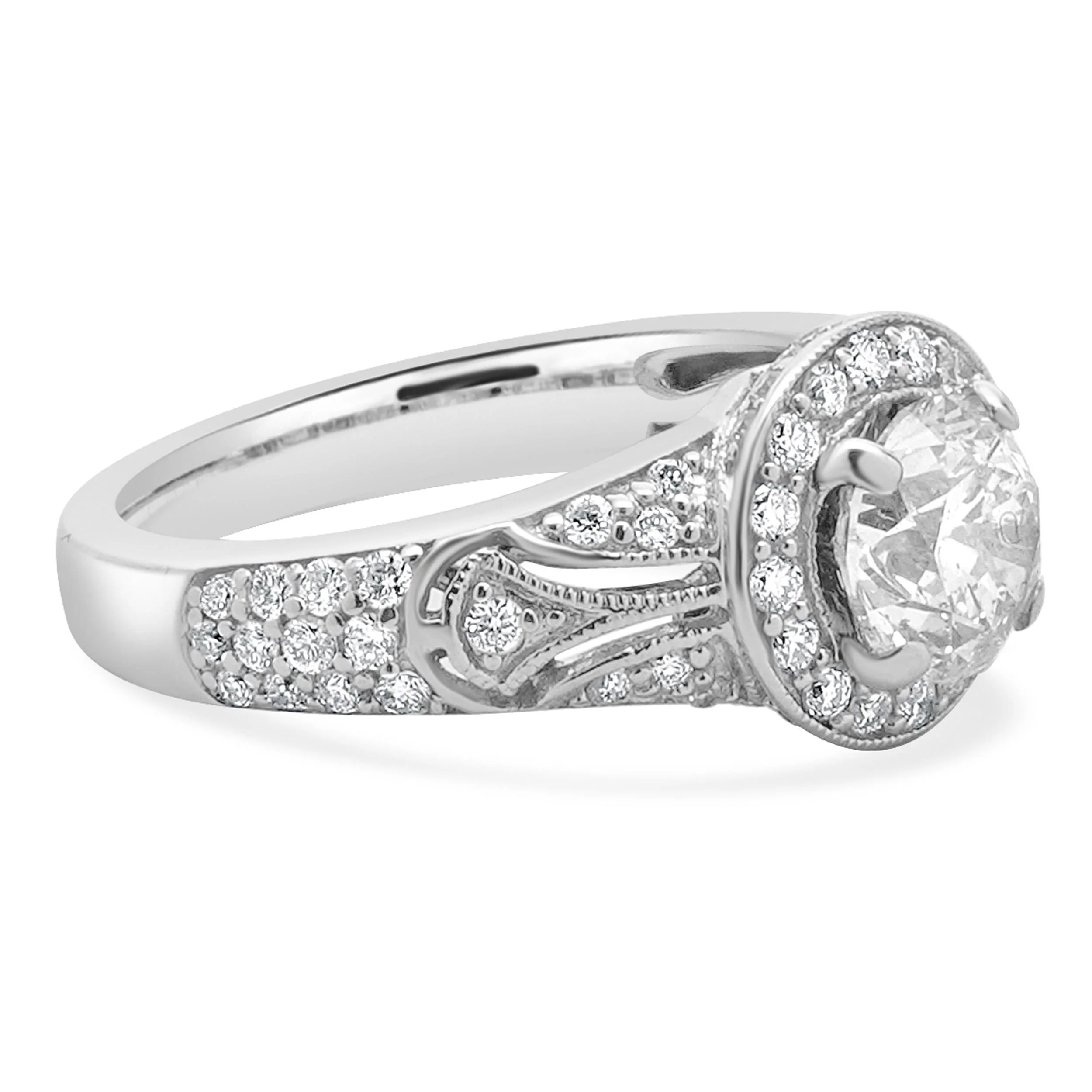 14 Karat White Gold Milgrain Round Diamond Engagement Ring - Image 4