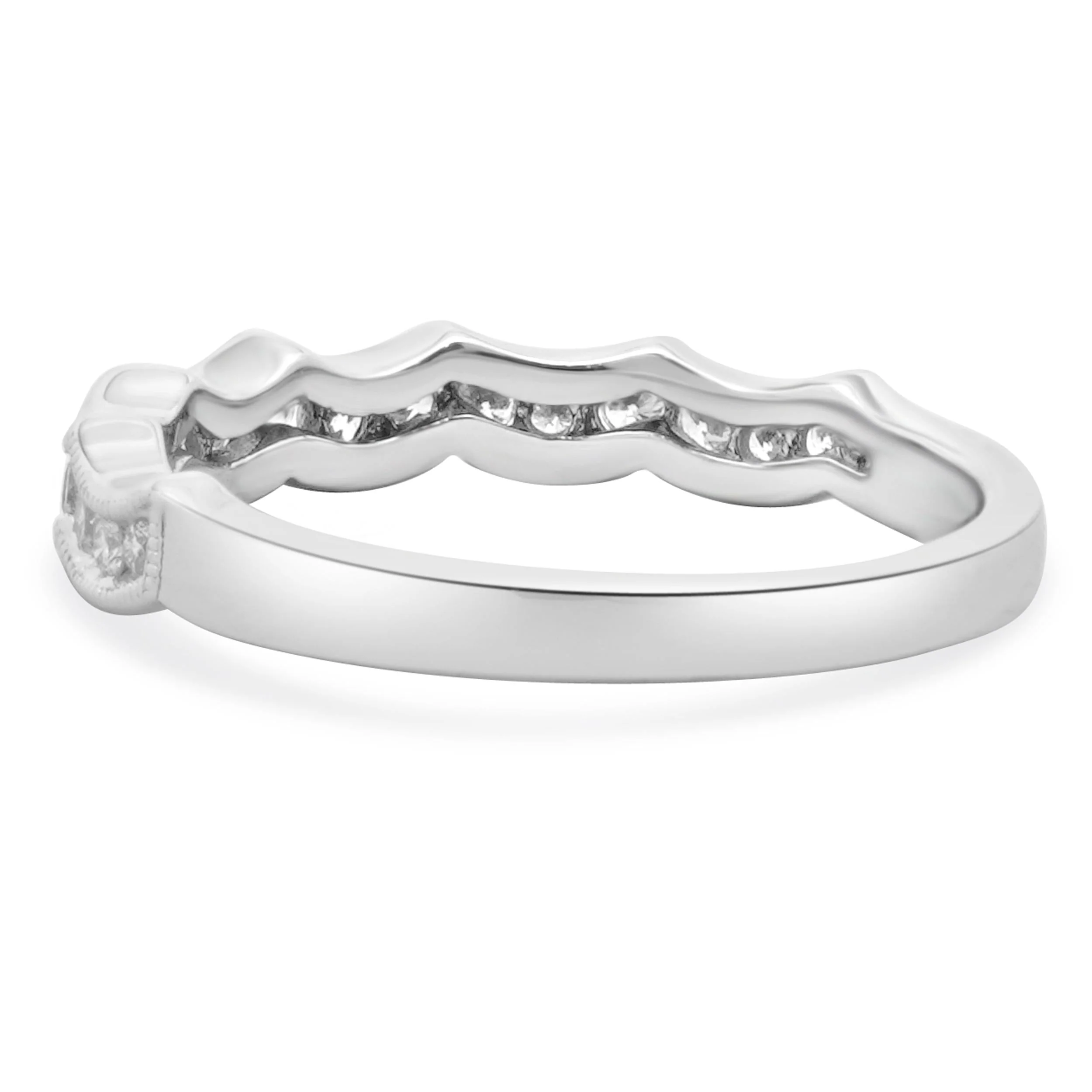 14 Karat White Gold Milgrain Scalloped Diamond Band - Image 2