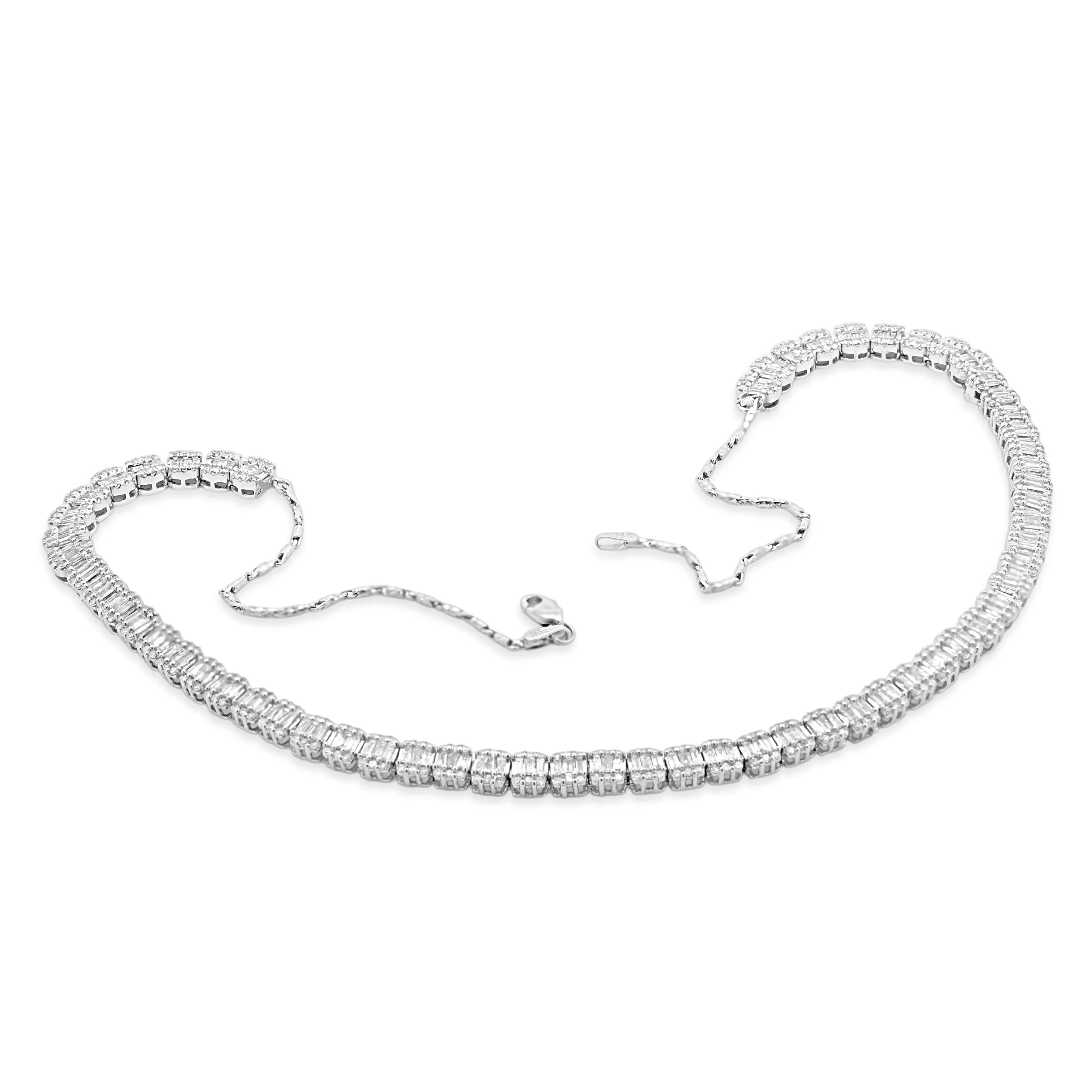 14 Karat White Gold Mosaic Set Diamond Collar Necklace - Image 4