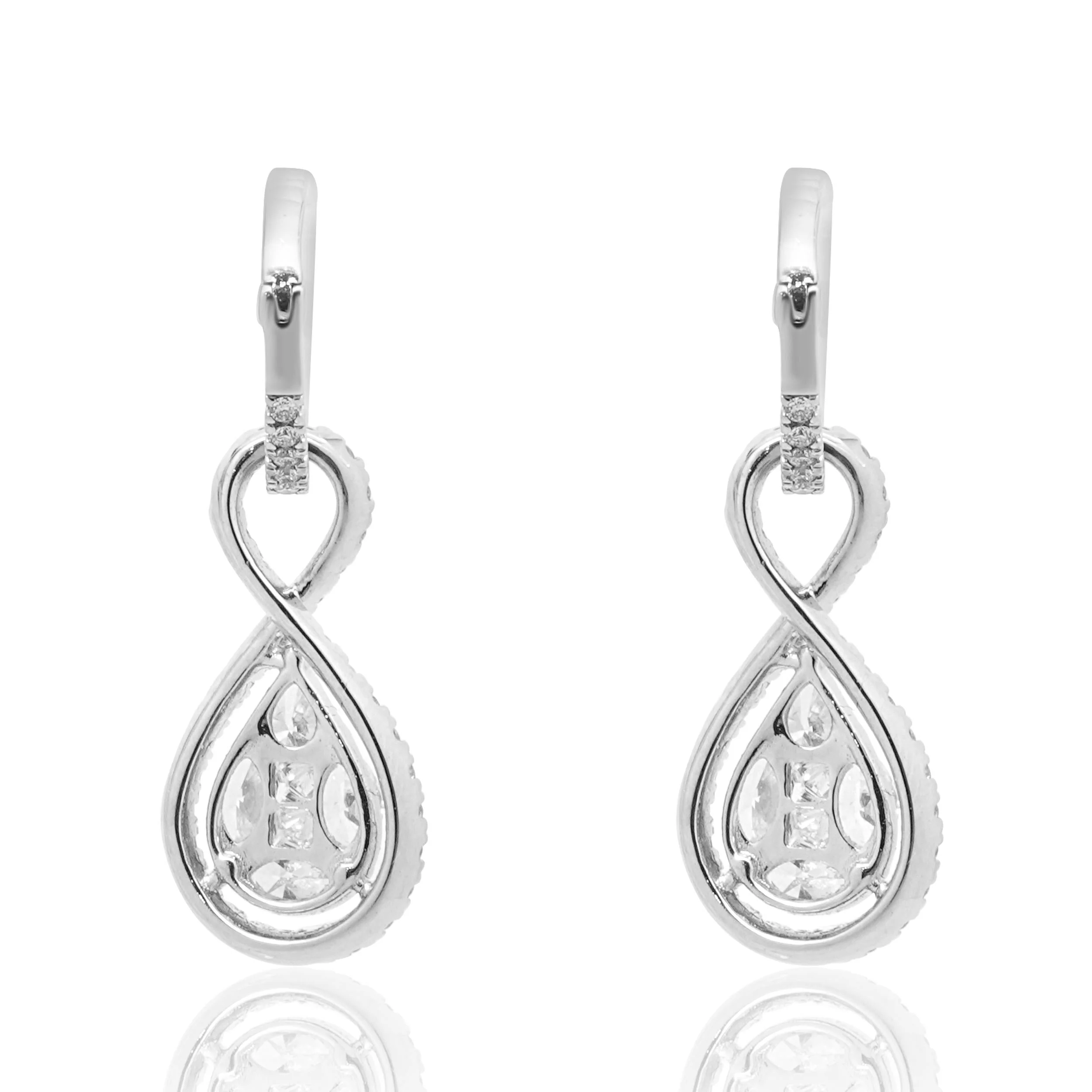 14 Karat White Gold Mosaic Set Diamond Pear Shape Drop Earrings - Image 2