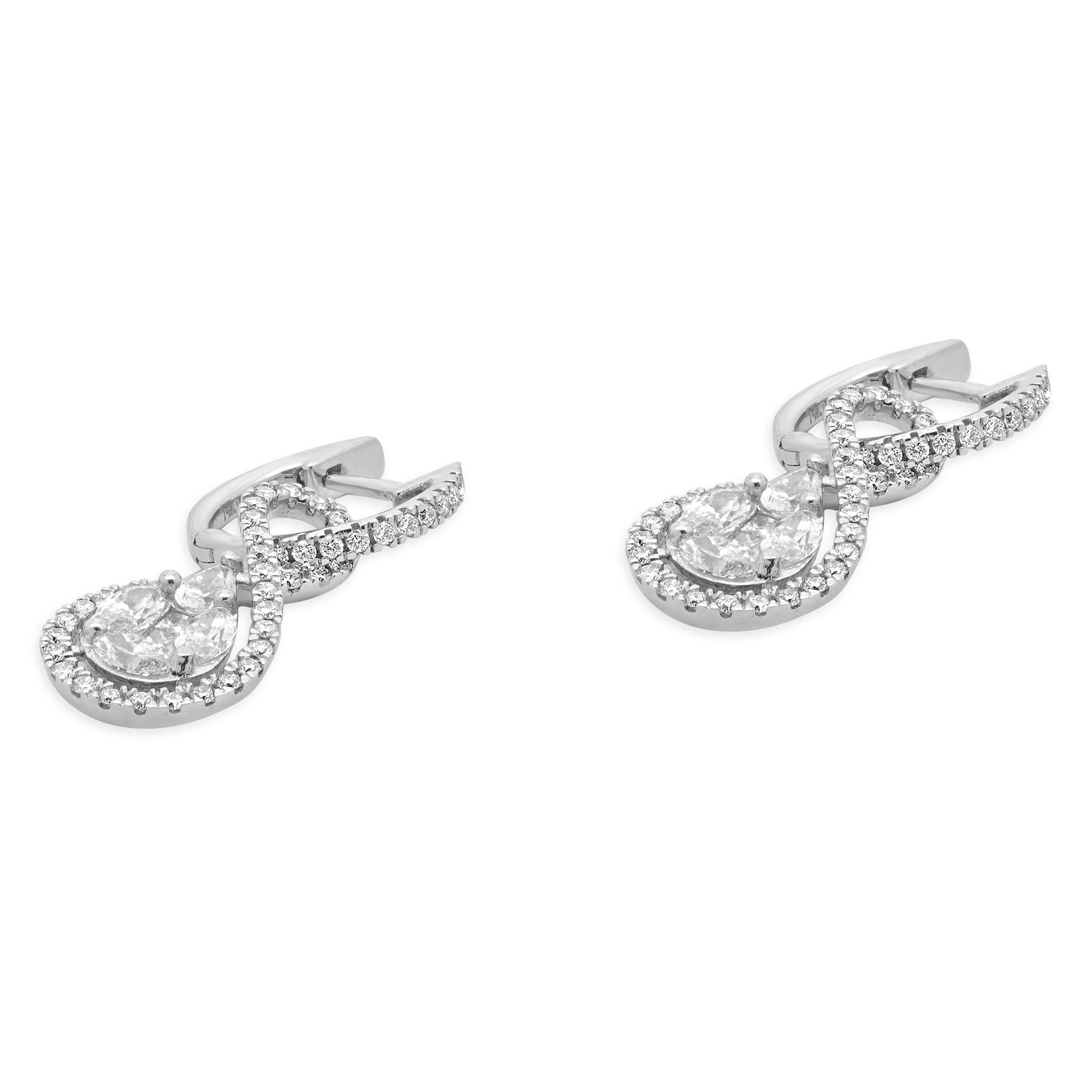 14 Karat White Gold Mosaic Set Diamond Pear Shape Drop Earrings - Image 3