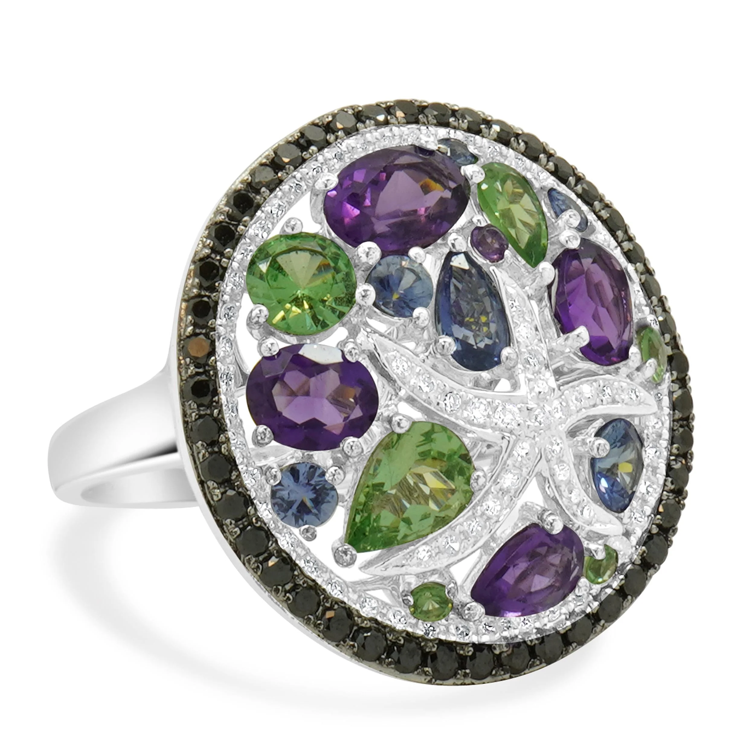 14 Karat White Gold Multi-Gemstone and Diamond Starfish Ring - Image 3