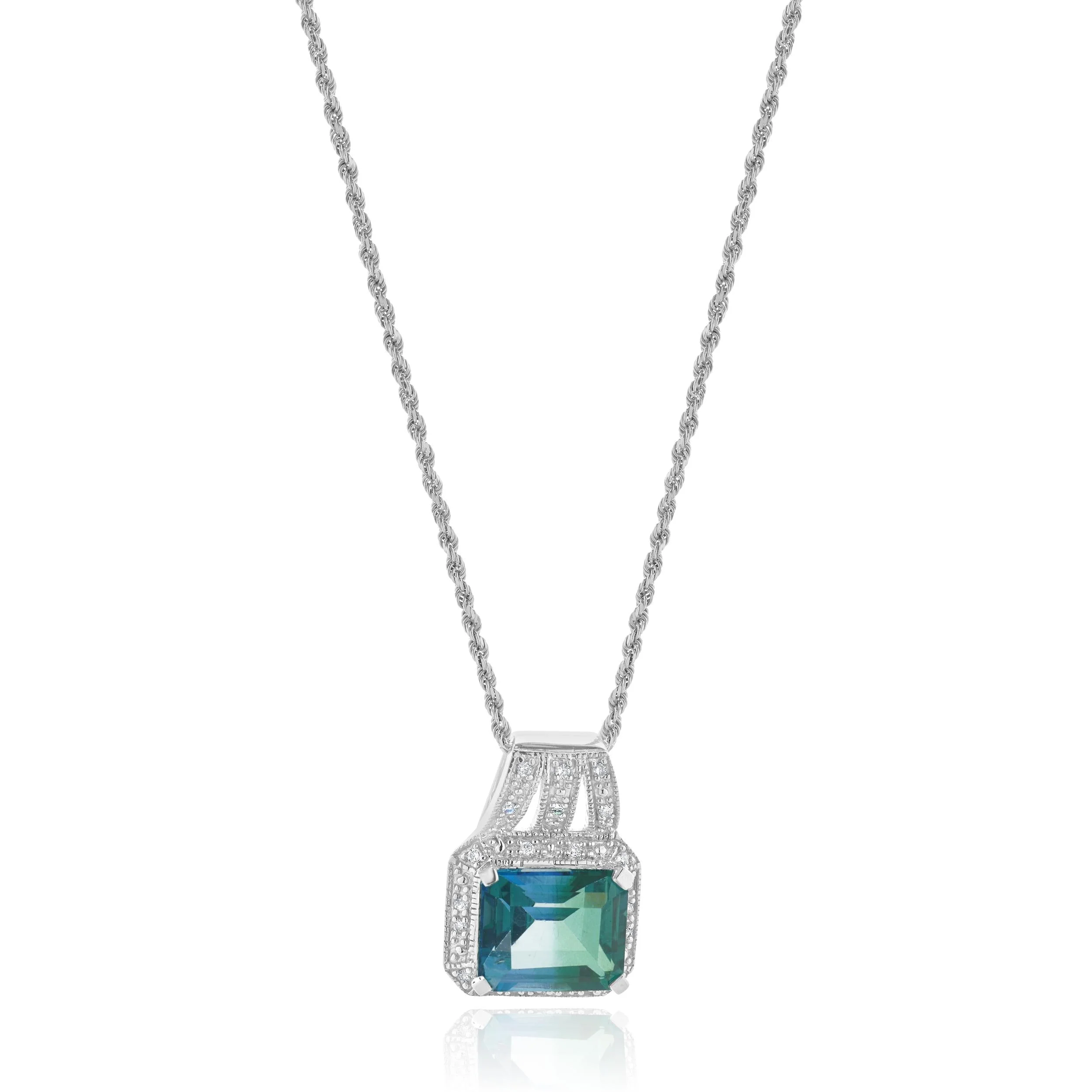 14 Karat White Gold Mystic Topaz and Diamond Necklace