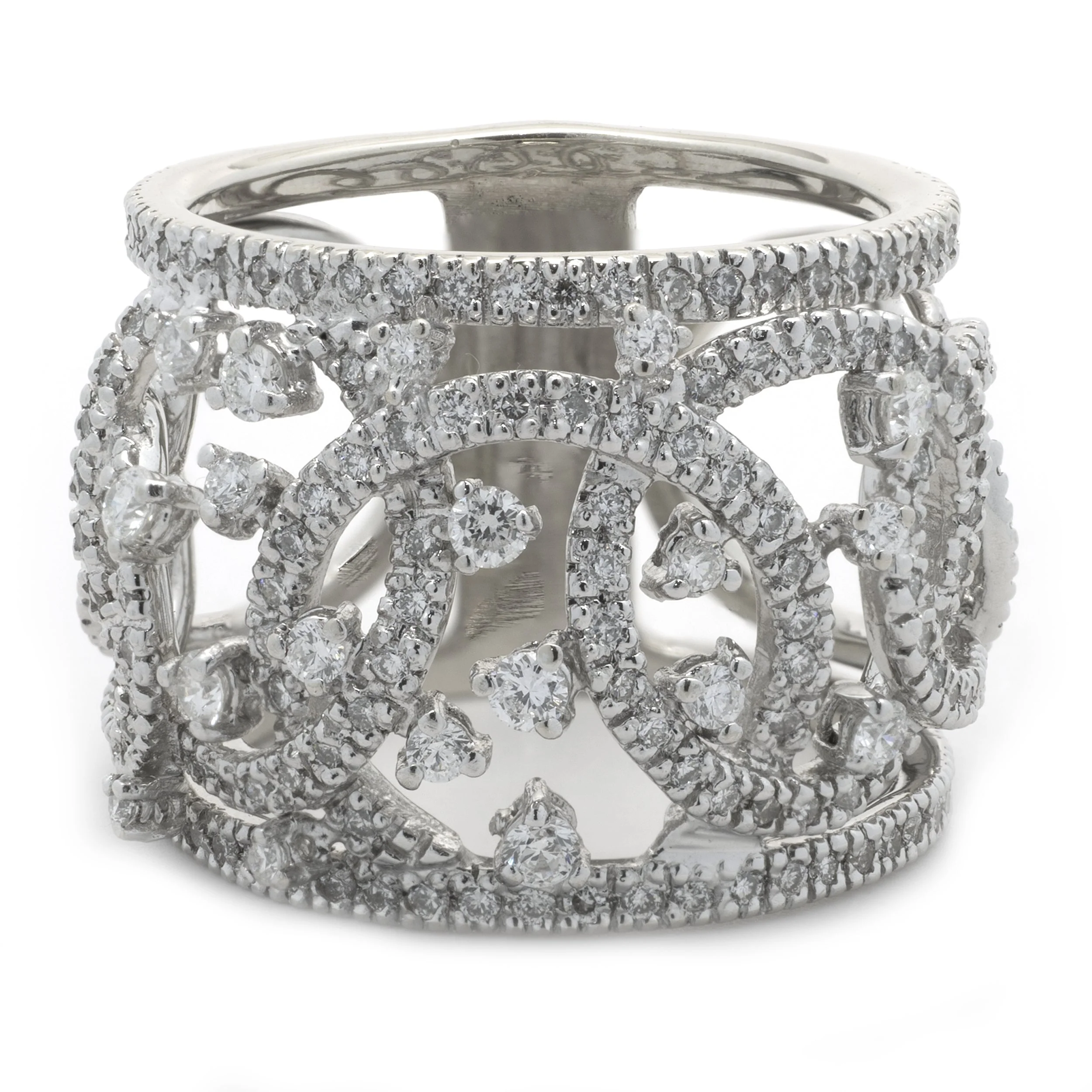 14 Karat White Gold Open Diamond Cigar Band