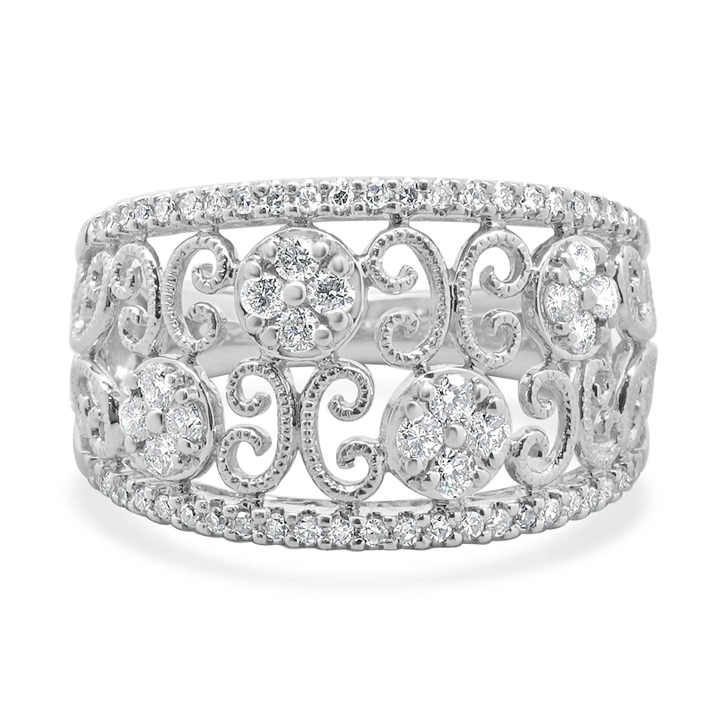 14 Karat White Gold Open Diamond Scroll Band