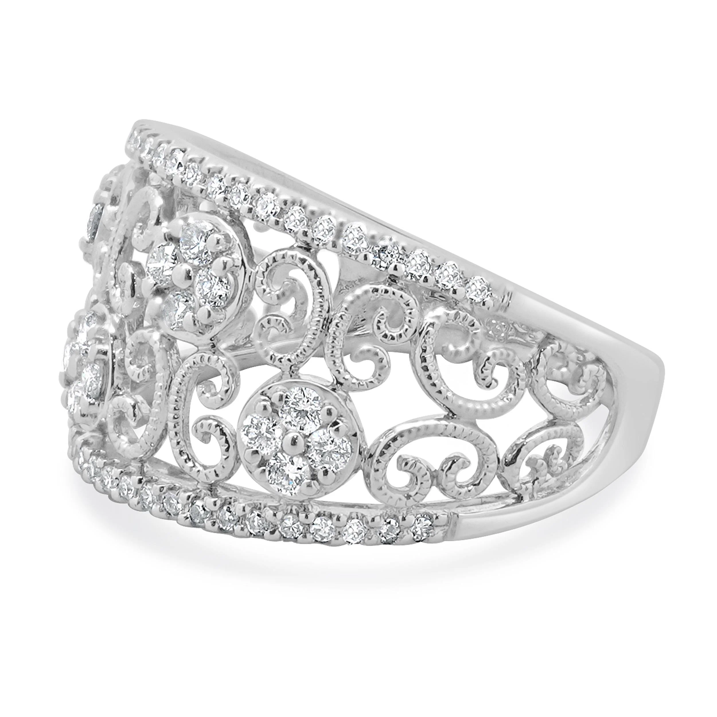 14 Karat White Gold Open Diamond Scroll Band - Image 2
