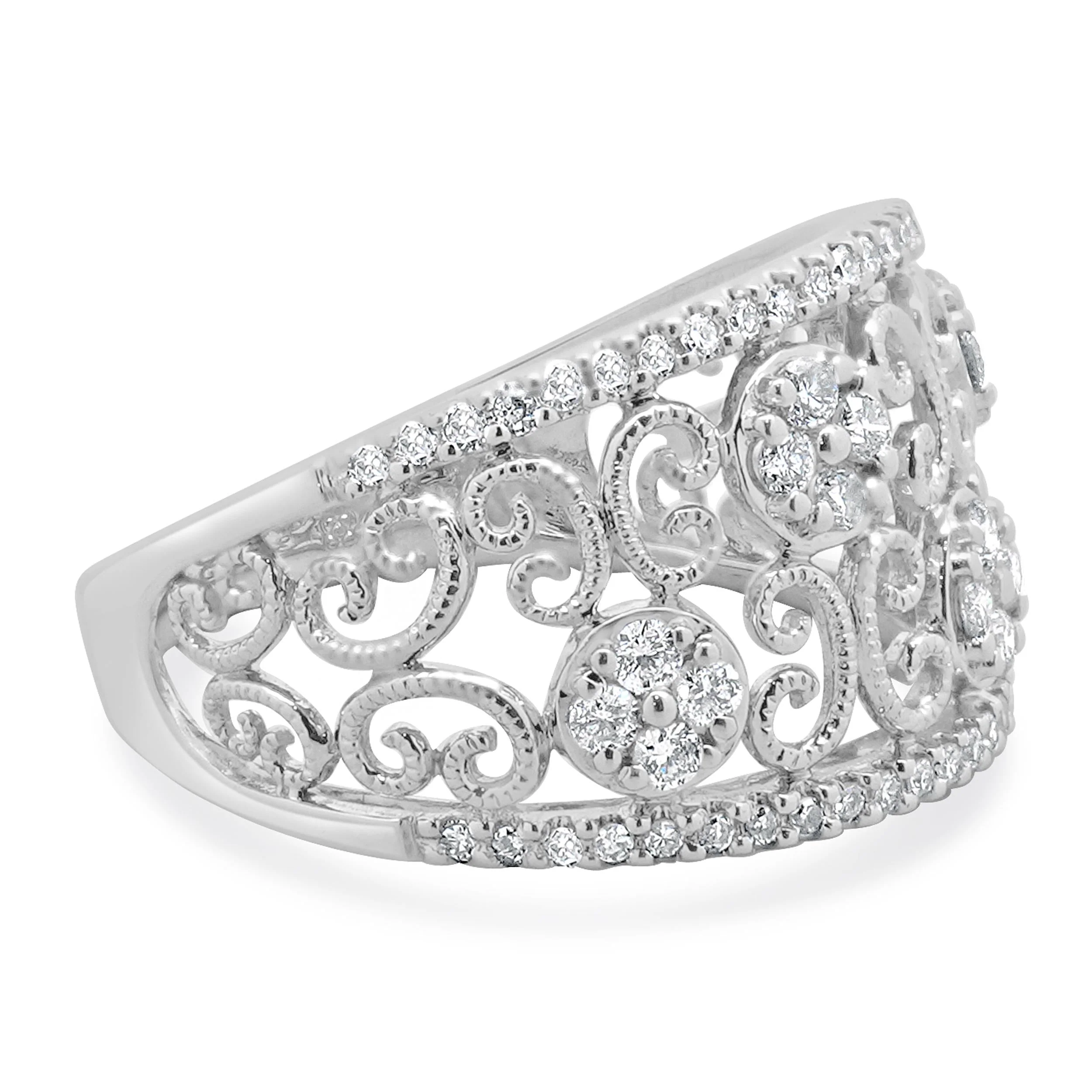 14 Karat White Gold Open Diamond Scroll Band - Image 3
