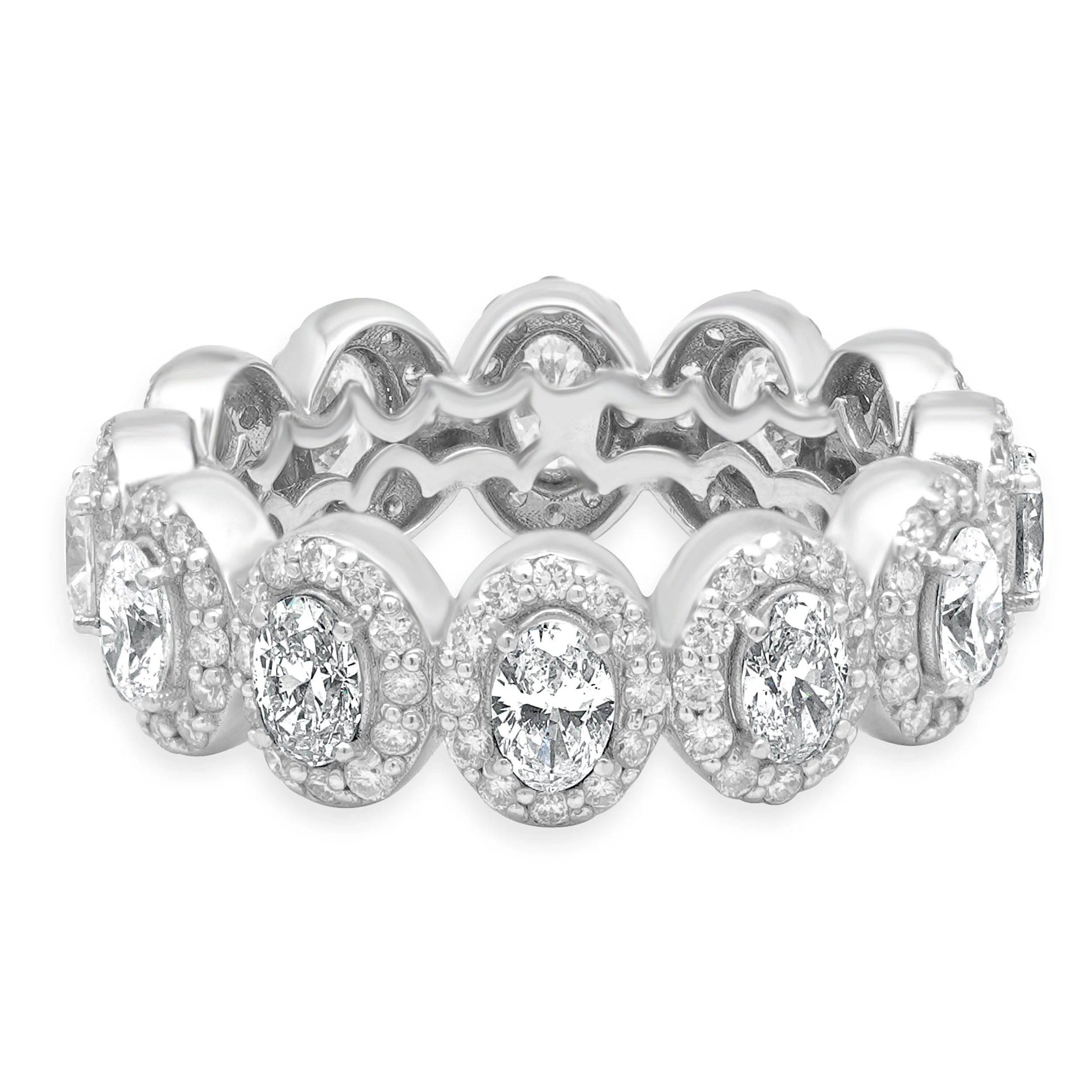 14 Karat White Gold Oval and Round Diamond Halo Eternity Band