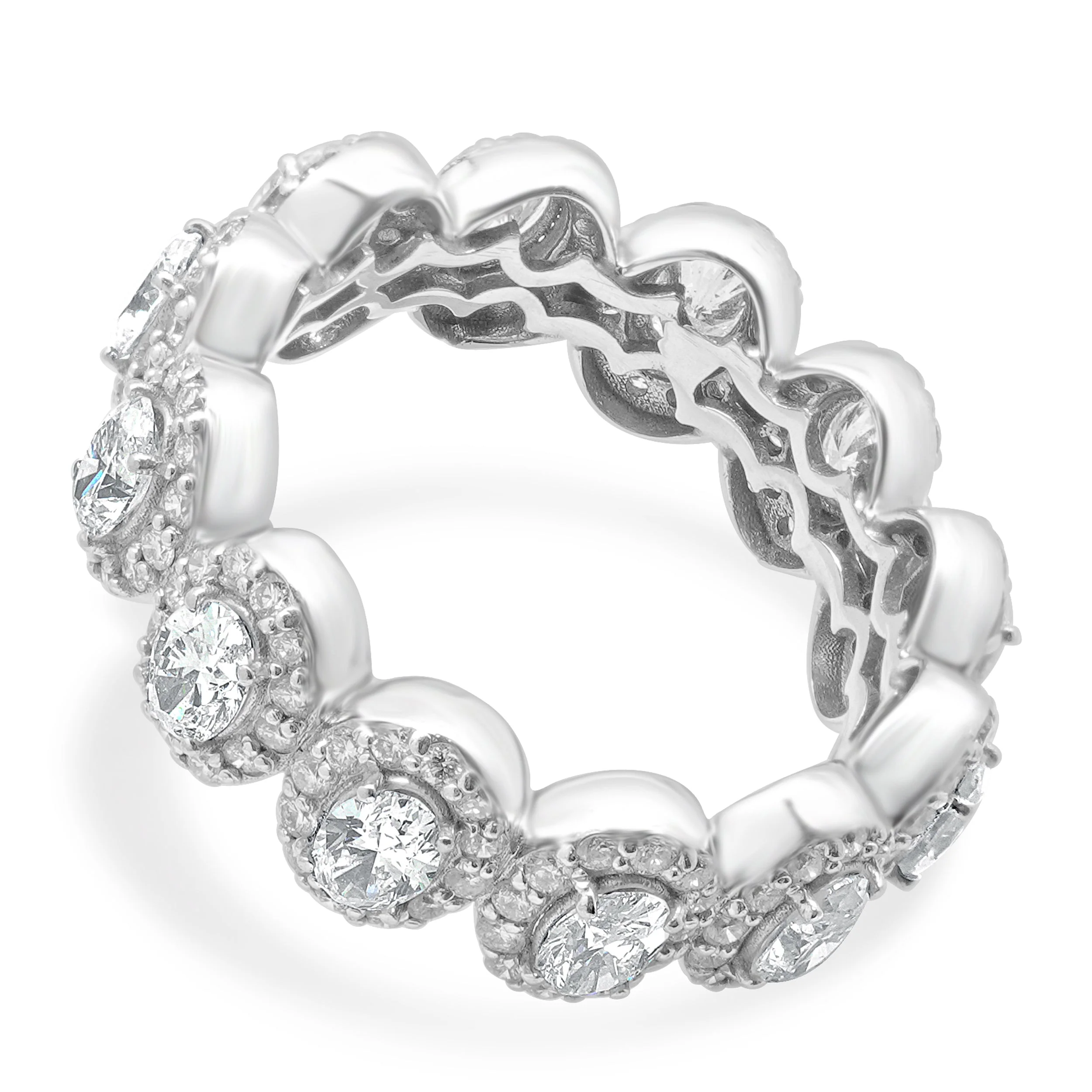 14 Karat White Gold Oval and Round Diamond Halo Eternity Band - Image 2