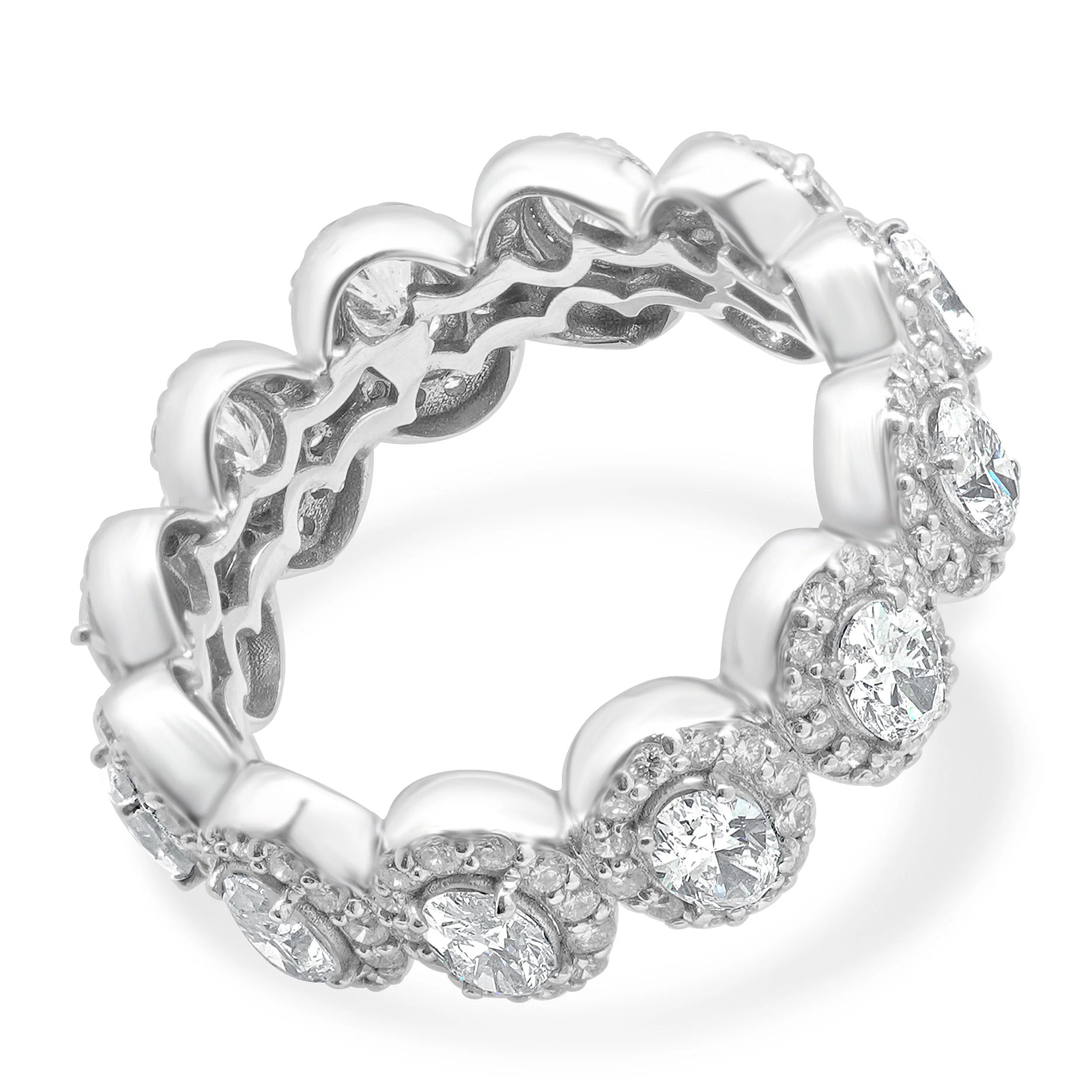 14 Karat White Gold Oval and Round Diamond Halo Eternity Band - Image 3