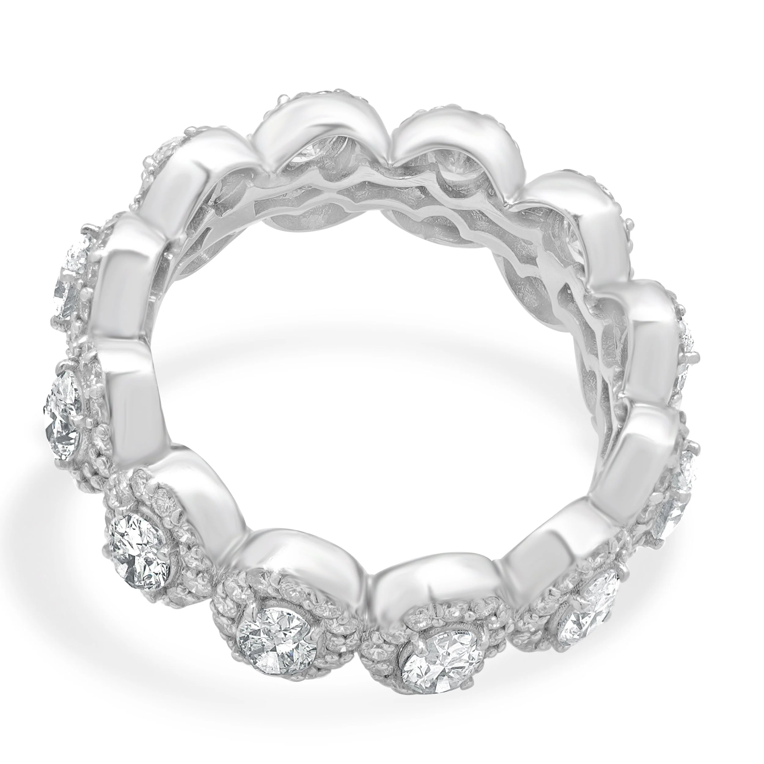 14 Karat White Gold Oval and Round Diamond Halo Eternity Band - Image 4