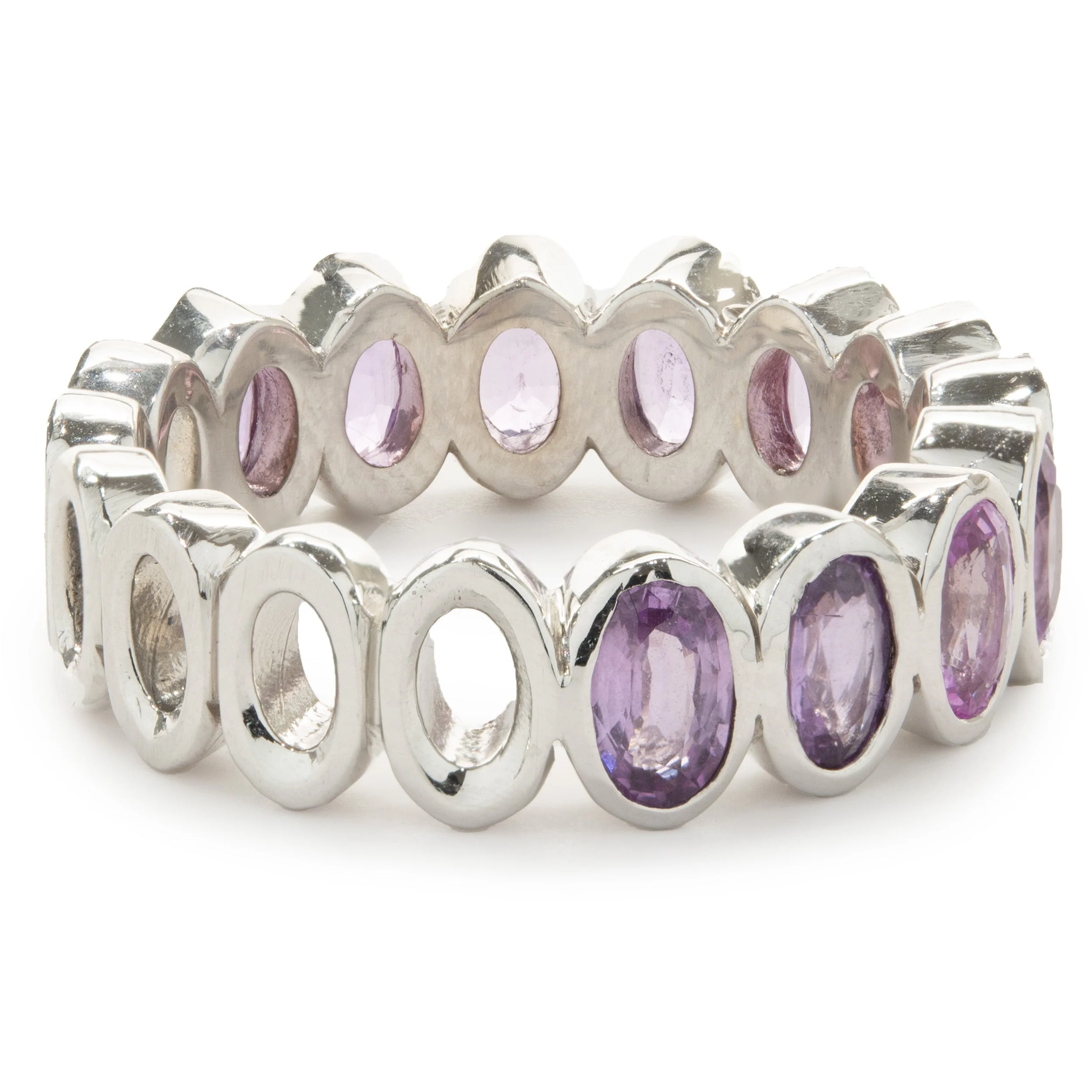 14 Karat White Gold Oval Bezel Set Pink Sapphire Band - Image 2