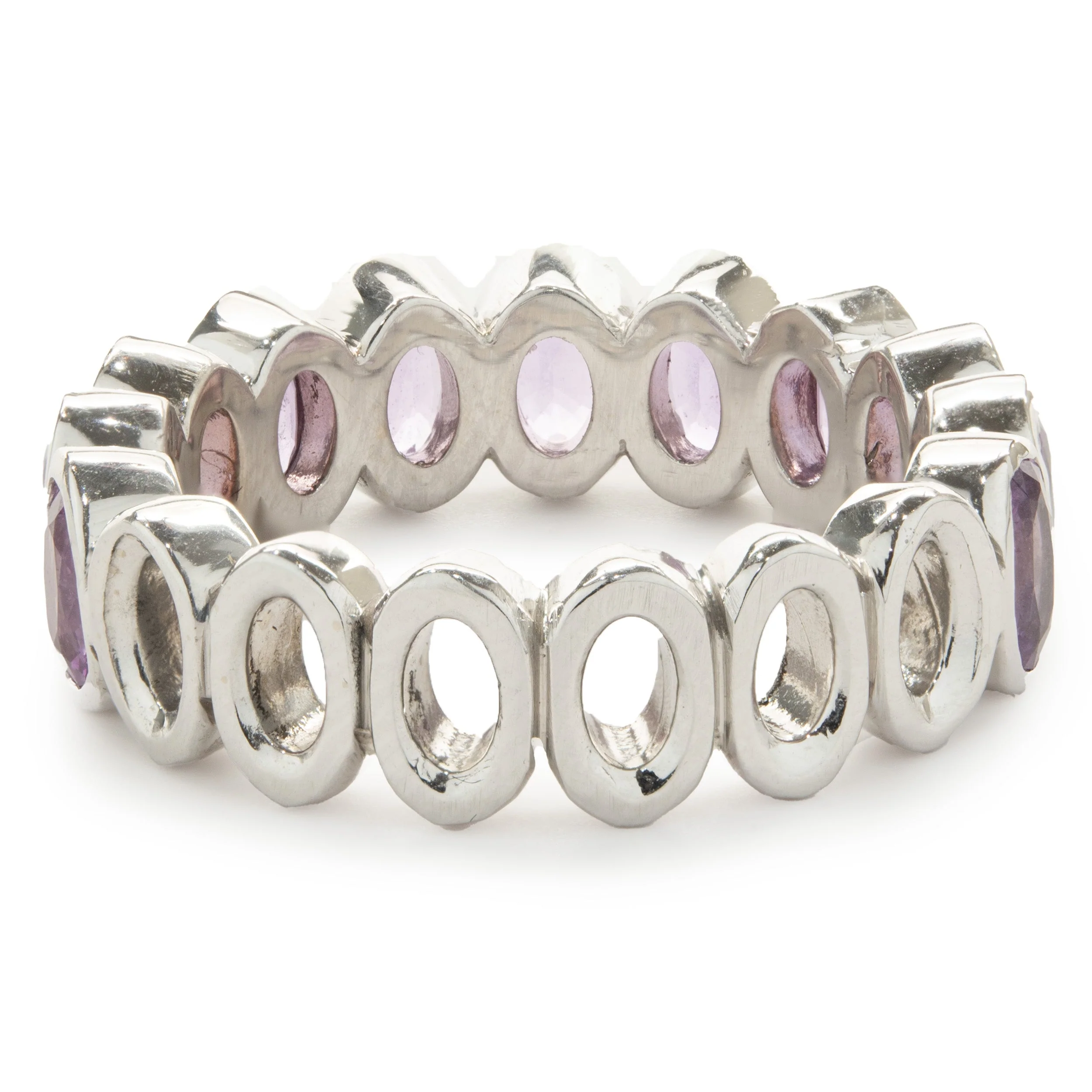 14 Karat White Gold Oval Bezel Set Pink Sapphire Band - Image 3