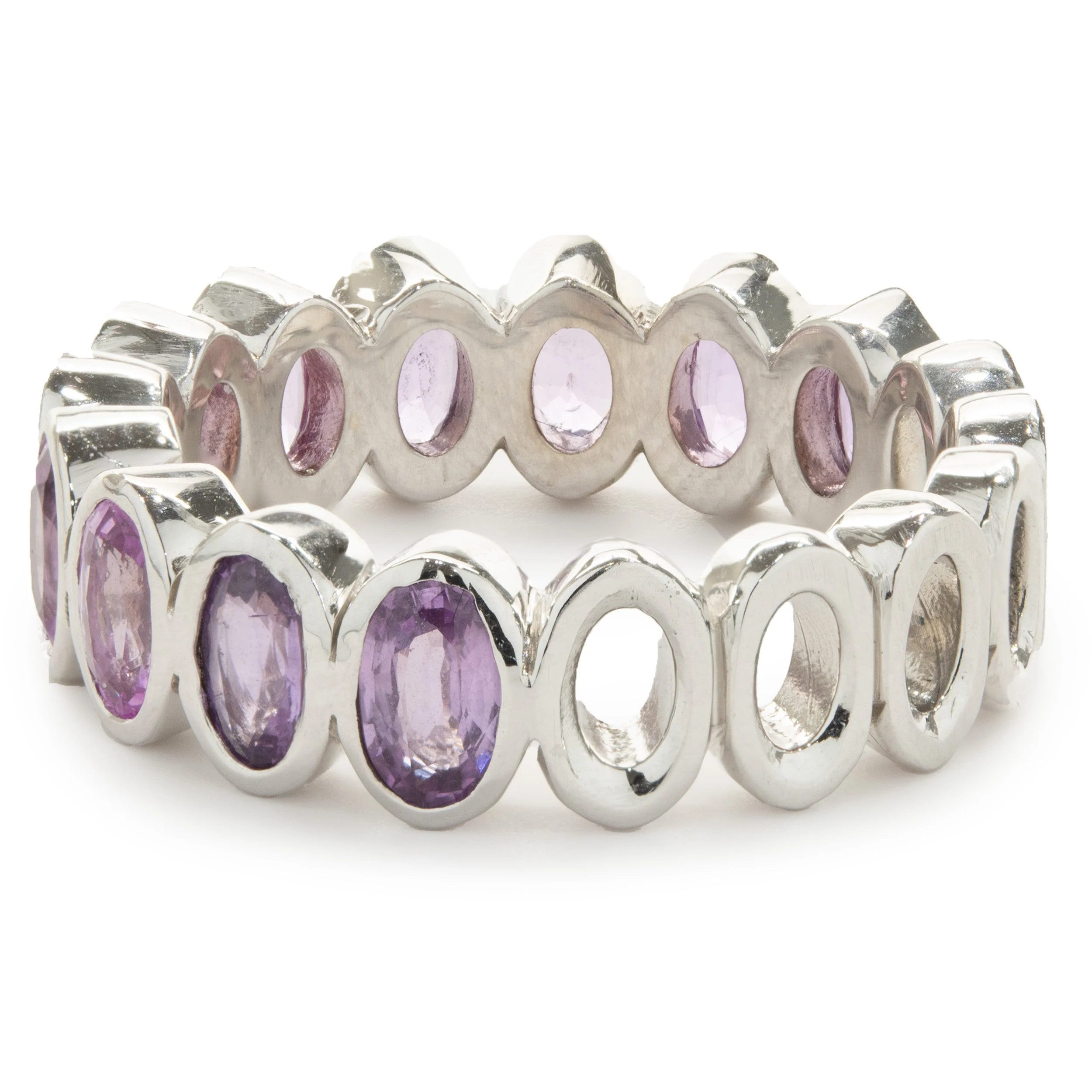 14 Karat White Gold Oval Bezel Set Pink Sapphire Band - Image 4