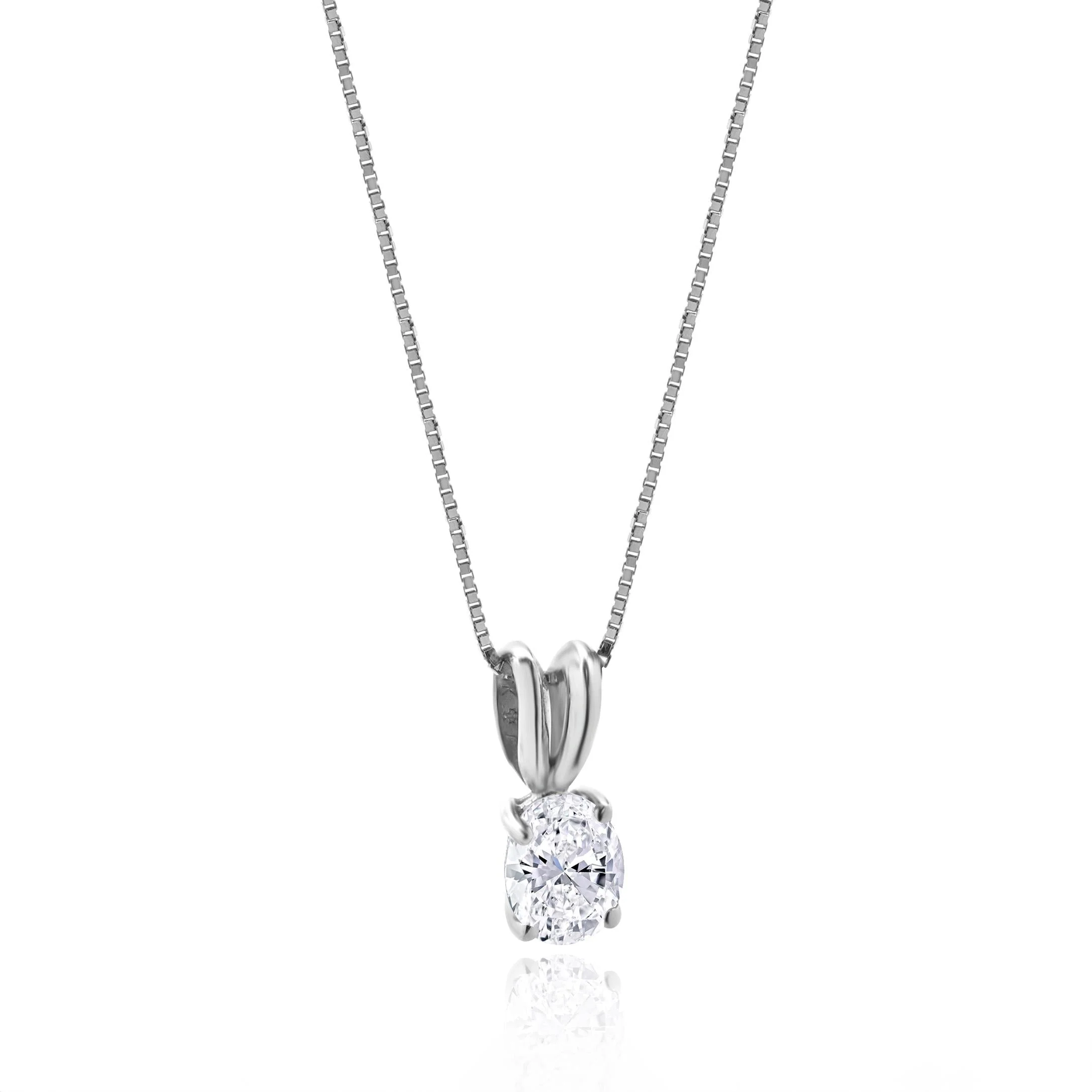14 Karat White Gold Oval Diamond Solitaire Necklace - Image 2